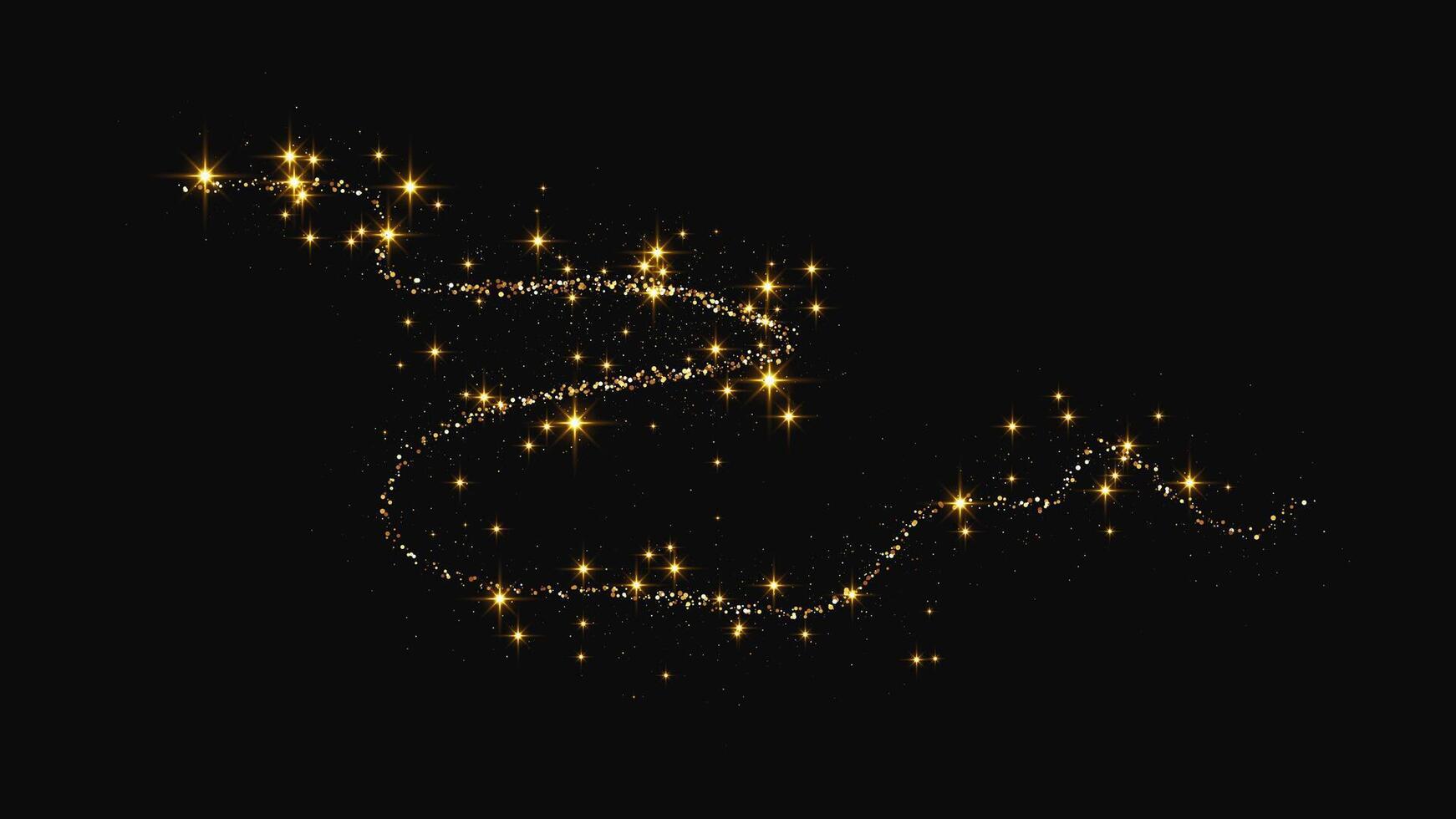 Gold glittering confetti wave and stardust vector