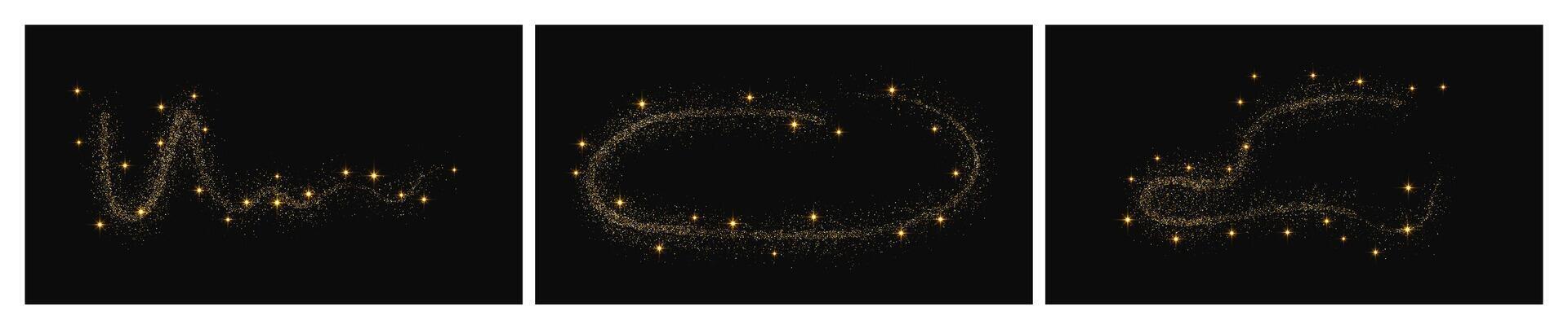 Gold glittering confetti wave and stardust vector