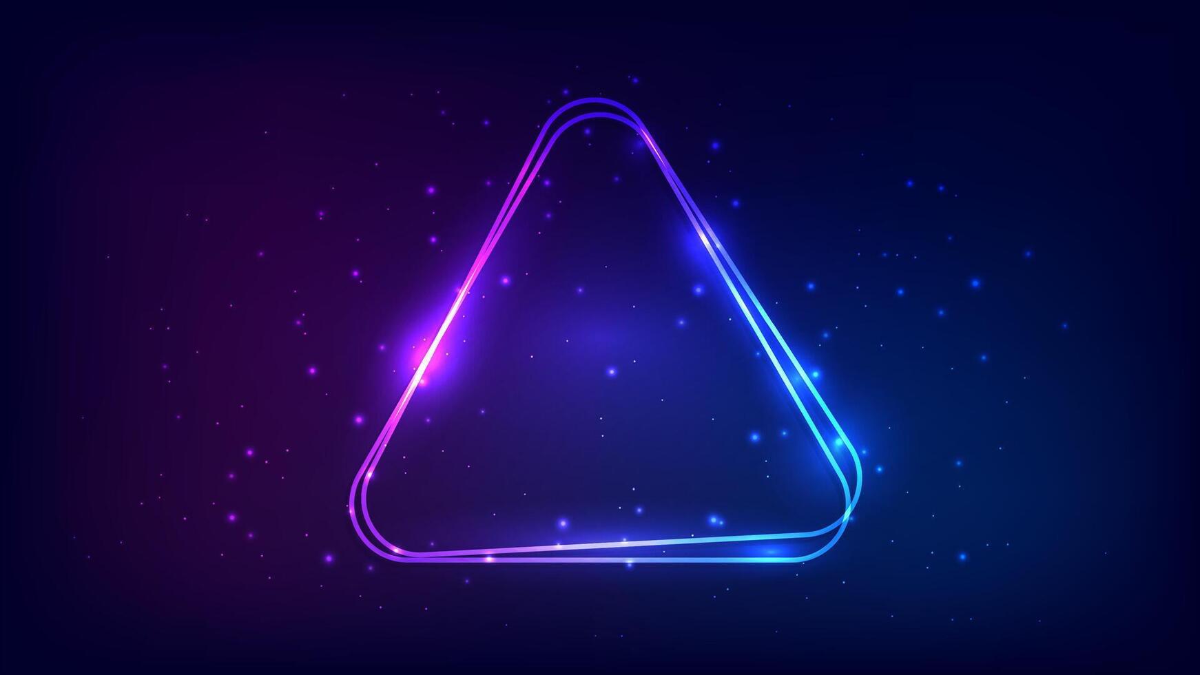 Neon rounded triangle frame with shining effects vector