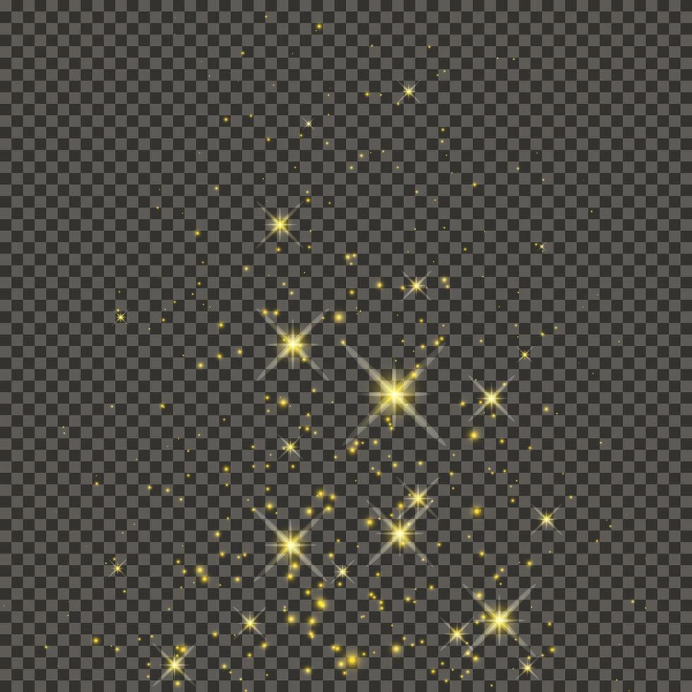 Gold glittering dust on a gray background. Dust with gold glitter effect and empty space for your text. illustration vector