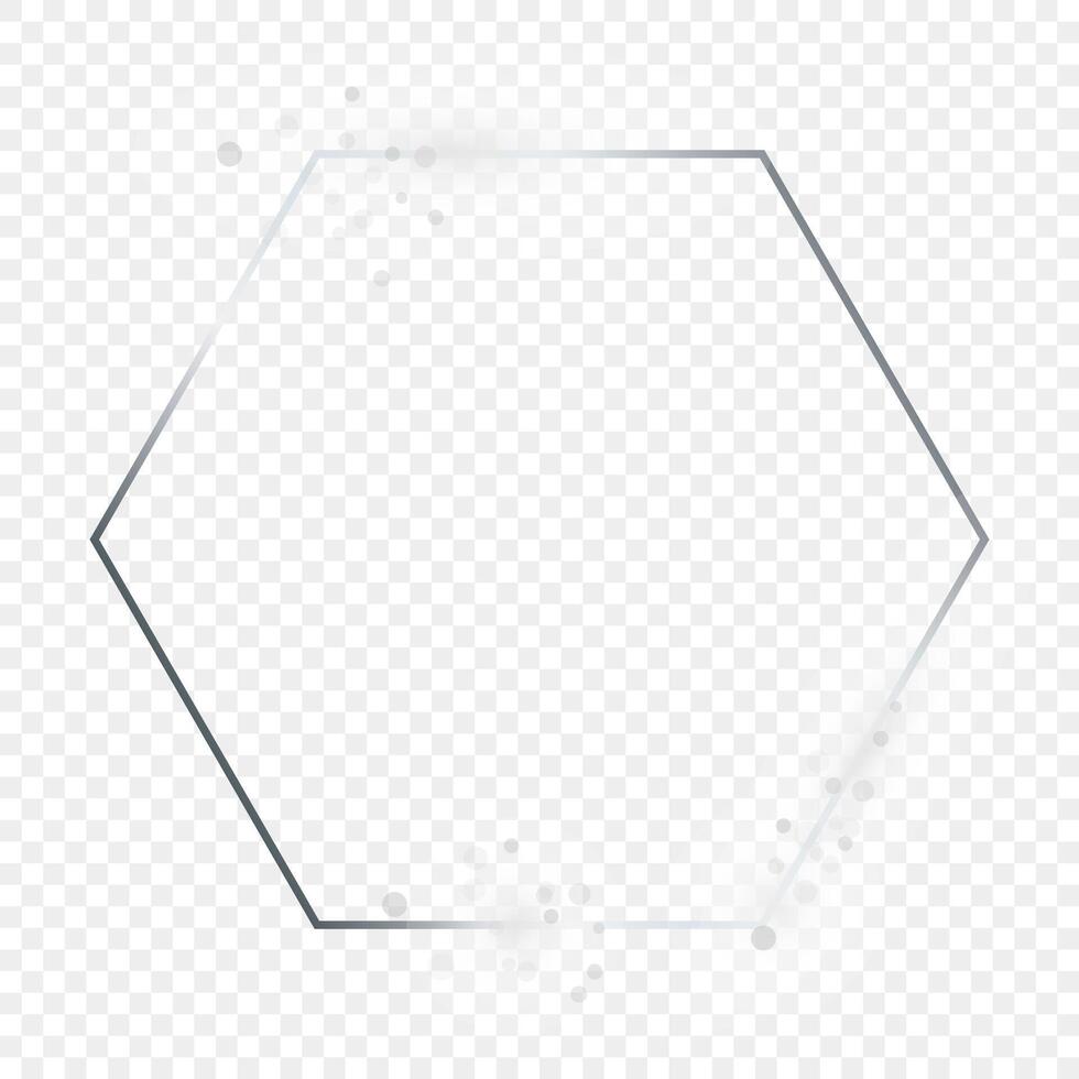 Silver glowing hexagon frame with sparkles vector