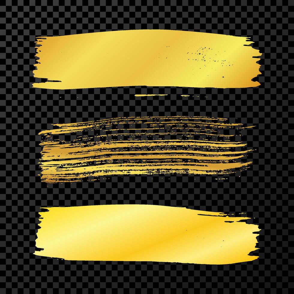 Gold brush stroke. Set of hand drawn ink spots isolated on dark background. illustration vector