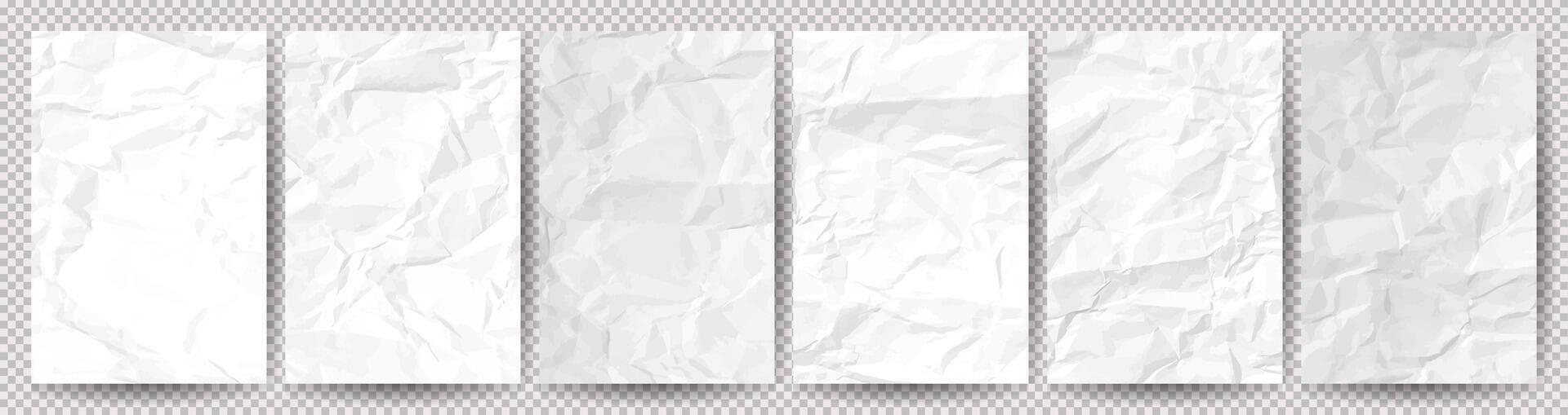 Big set of white clean crumpled papers vector