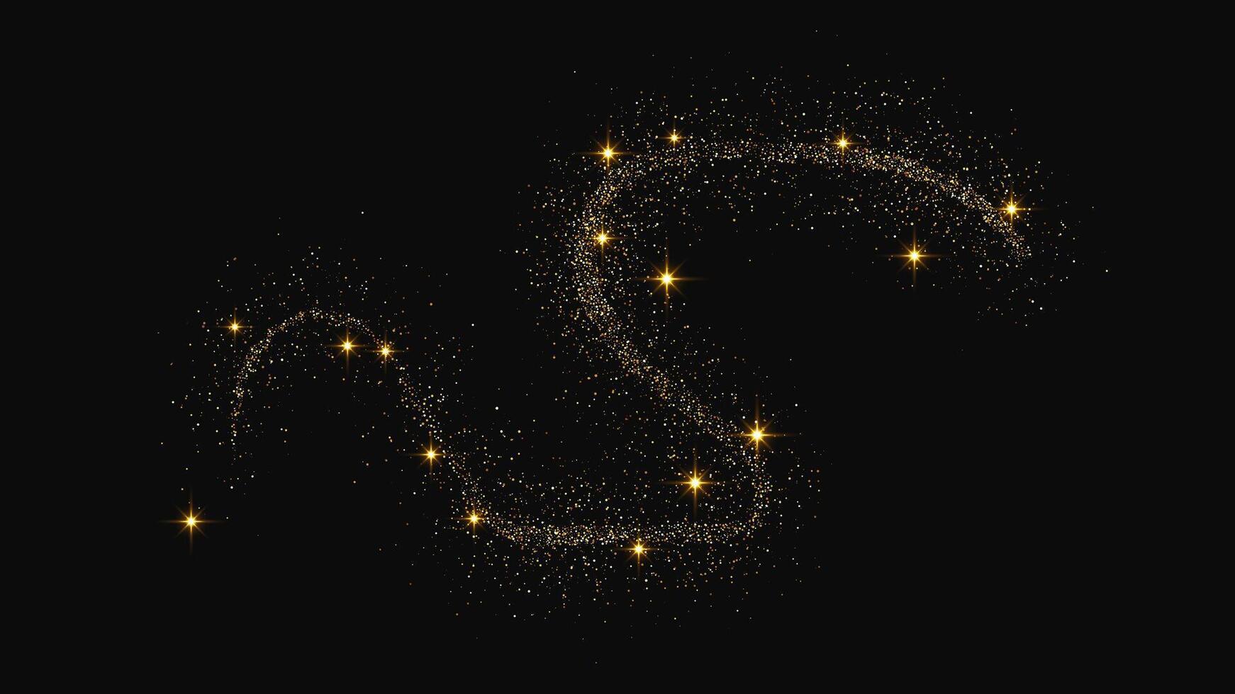 Gold glittering confetti wave and stardust vector