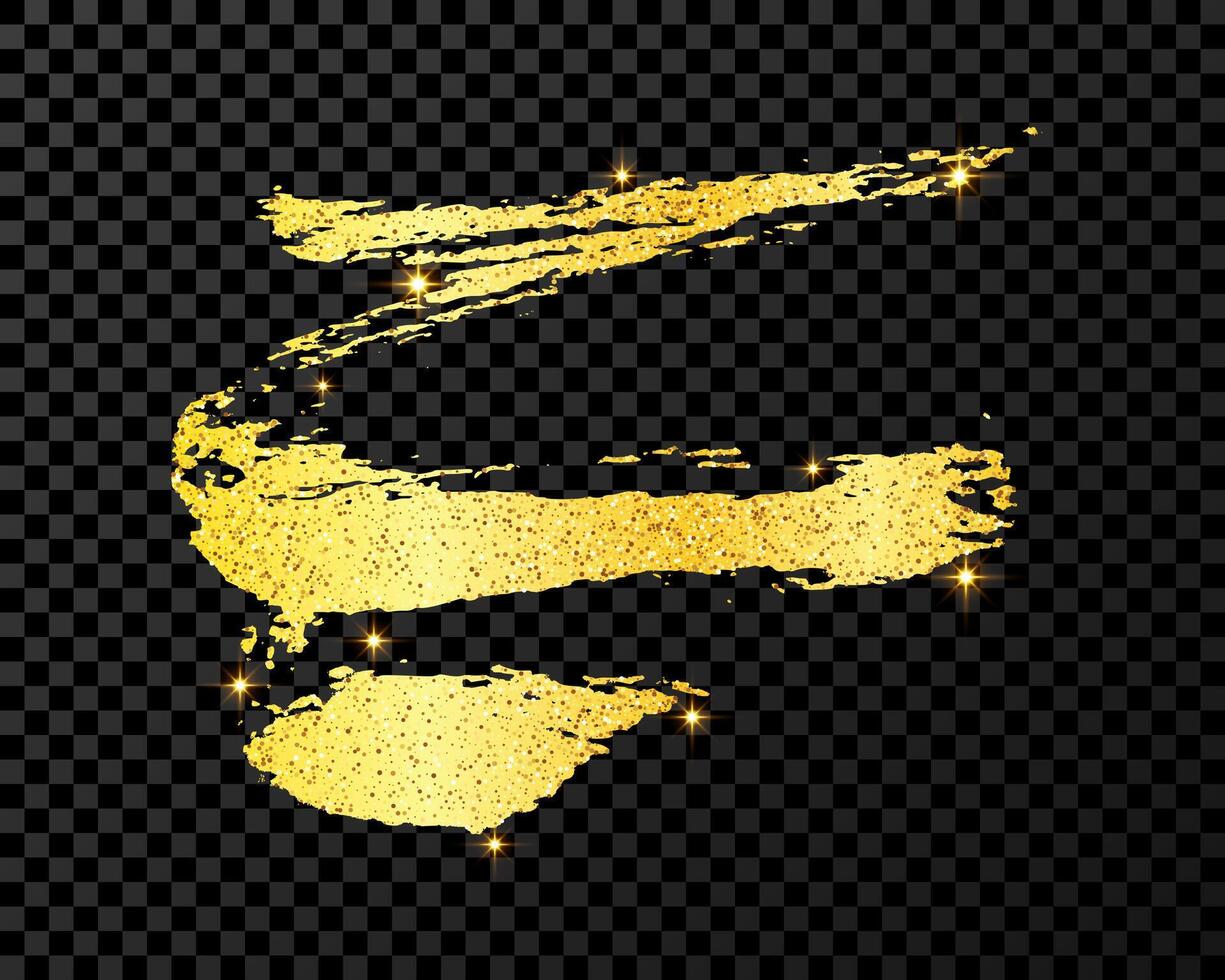 Gold glitter brush stroke. Hand drawn ink spot isolated on dark background. illustration vector