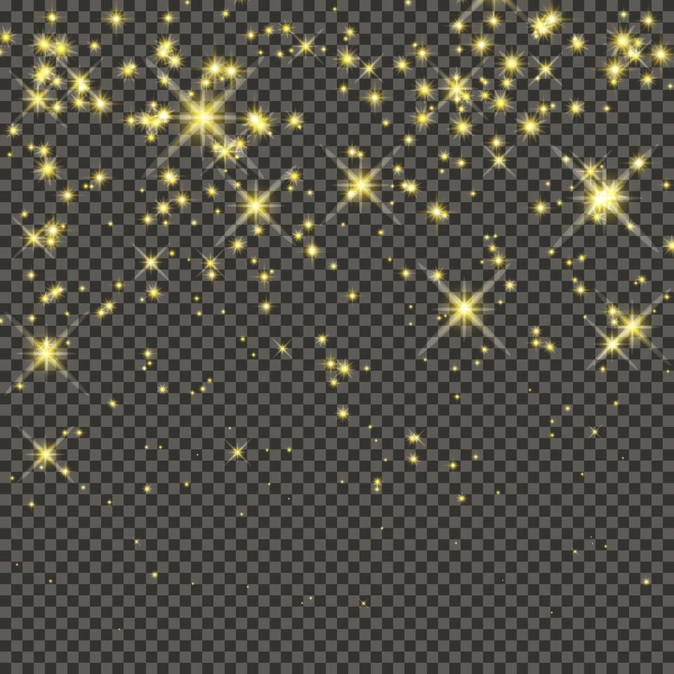 Gold glittering dust on a gray background. Dust with gold glitter effect and empty space for your text. illustration vector