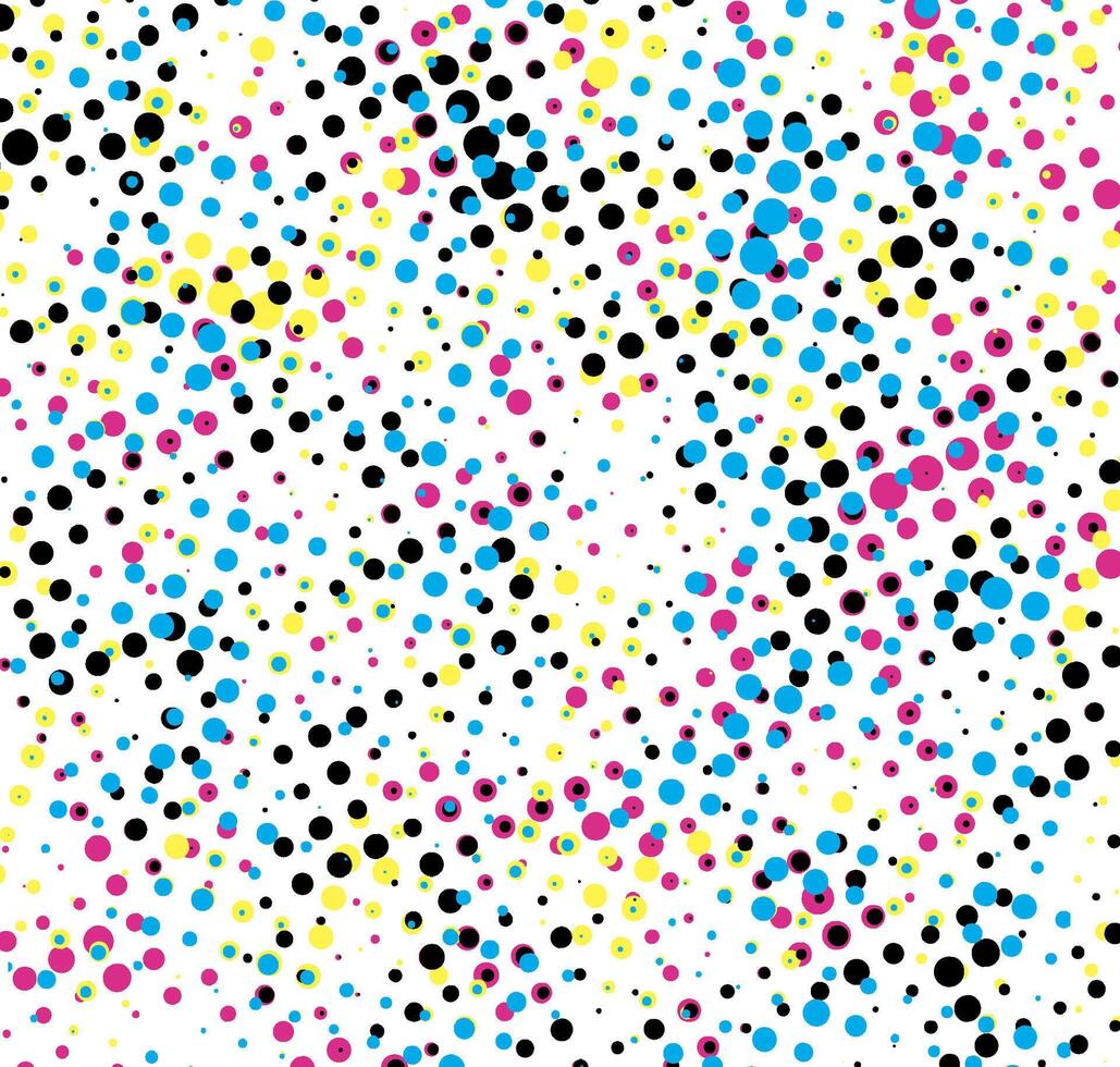 a cmyk pattern of dots abstract grunge dots and circles on white background, vector