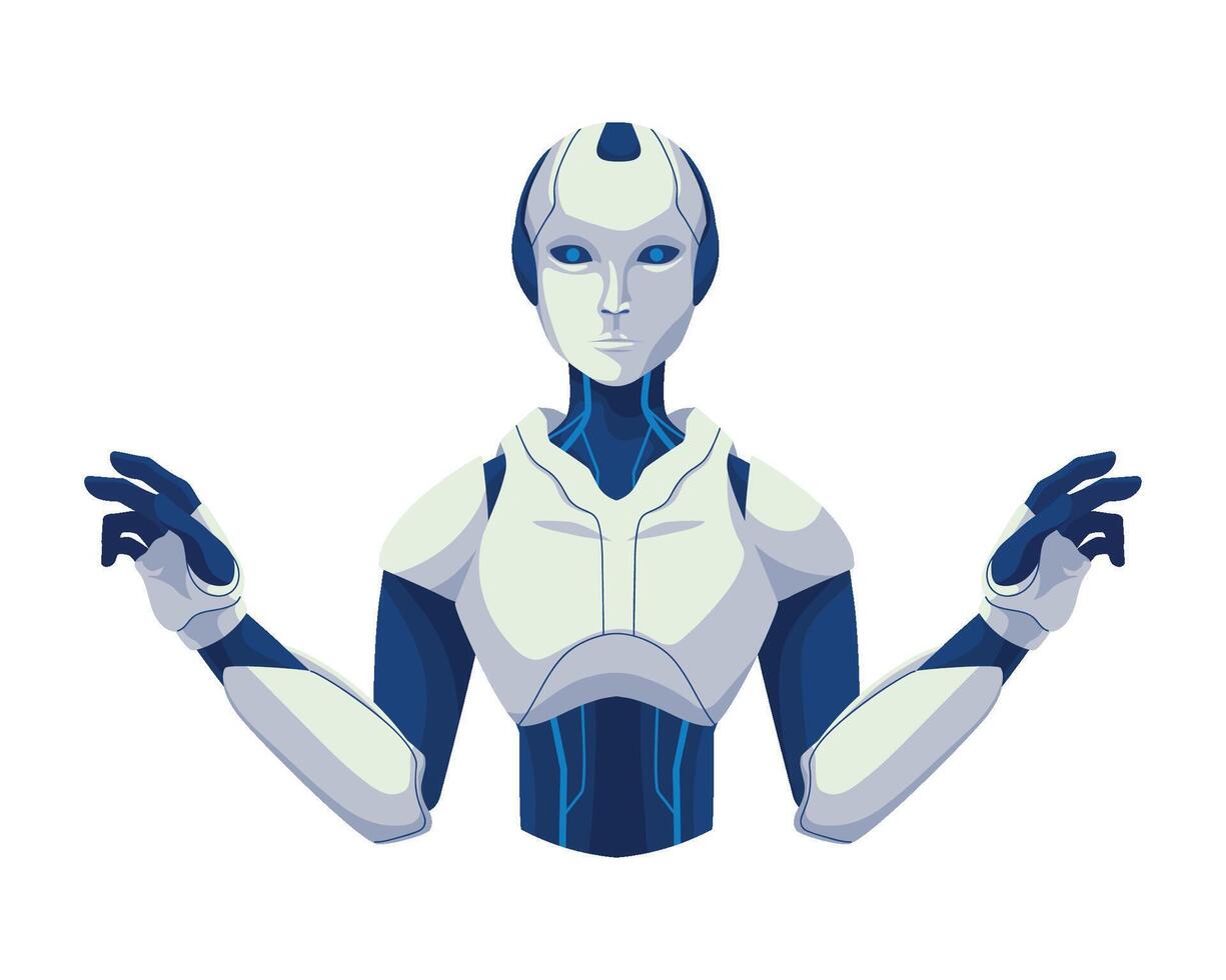 A robot with blue and white skin standing with hands out vector
