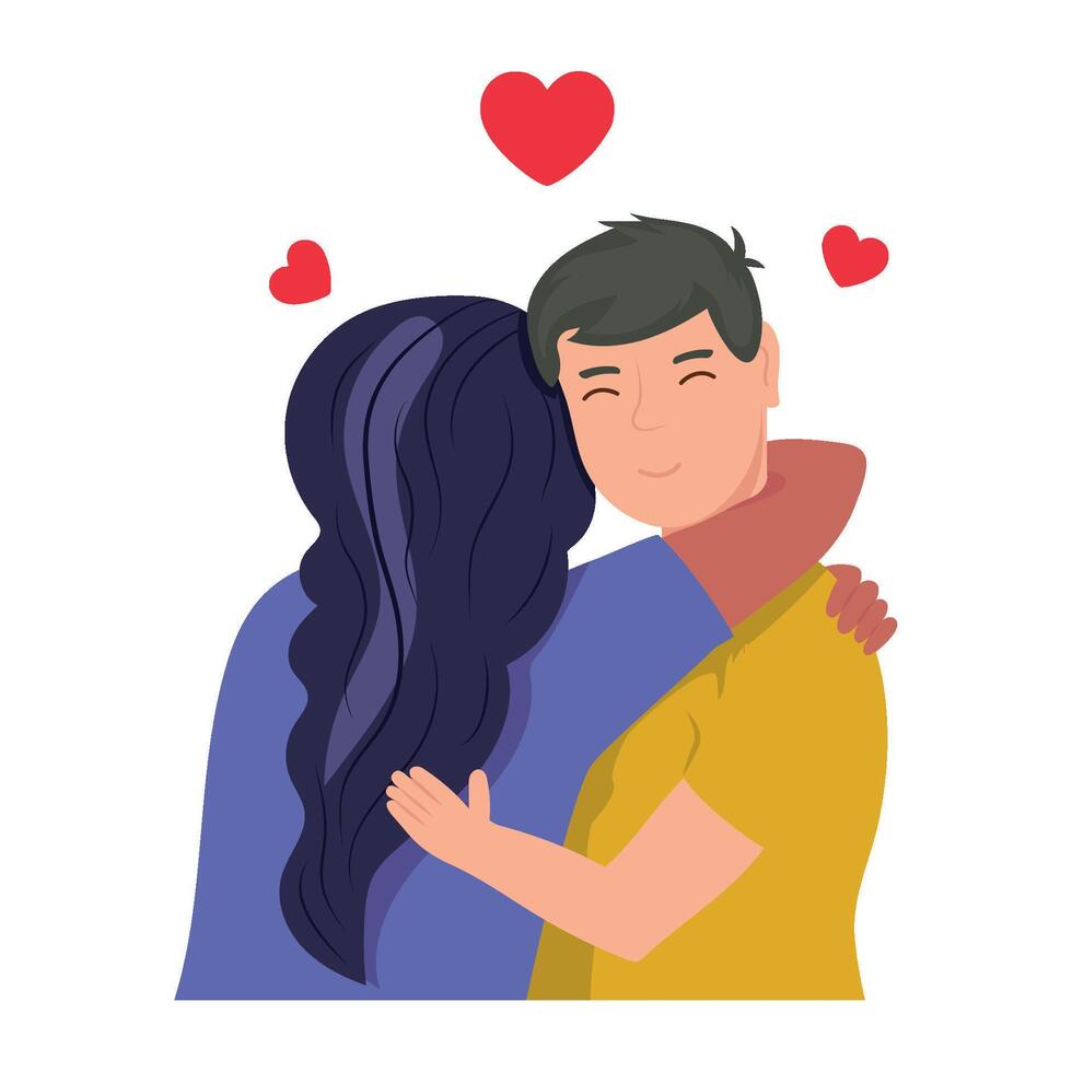A man and woman hugging with hearts above them vector