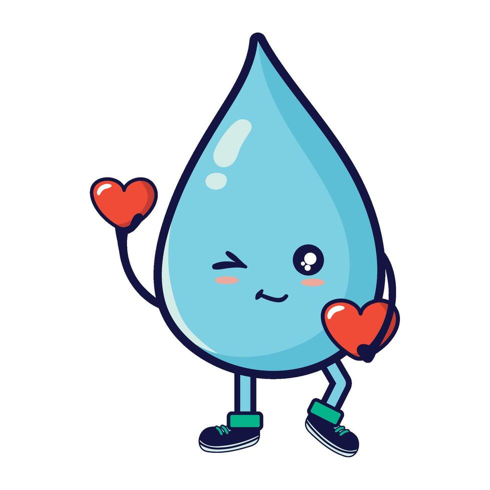 A cartoon water drop holding a heart vector