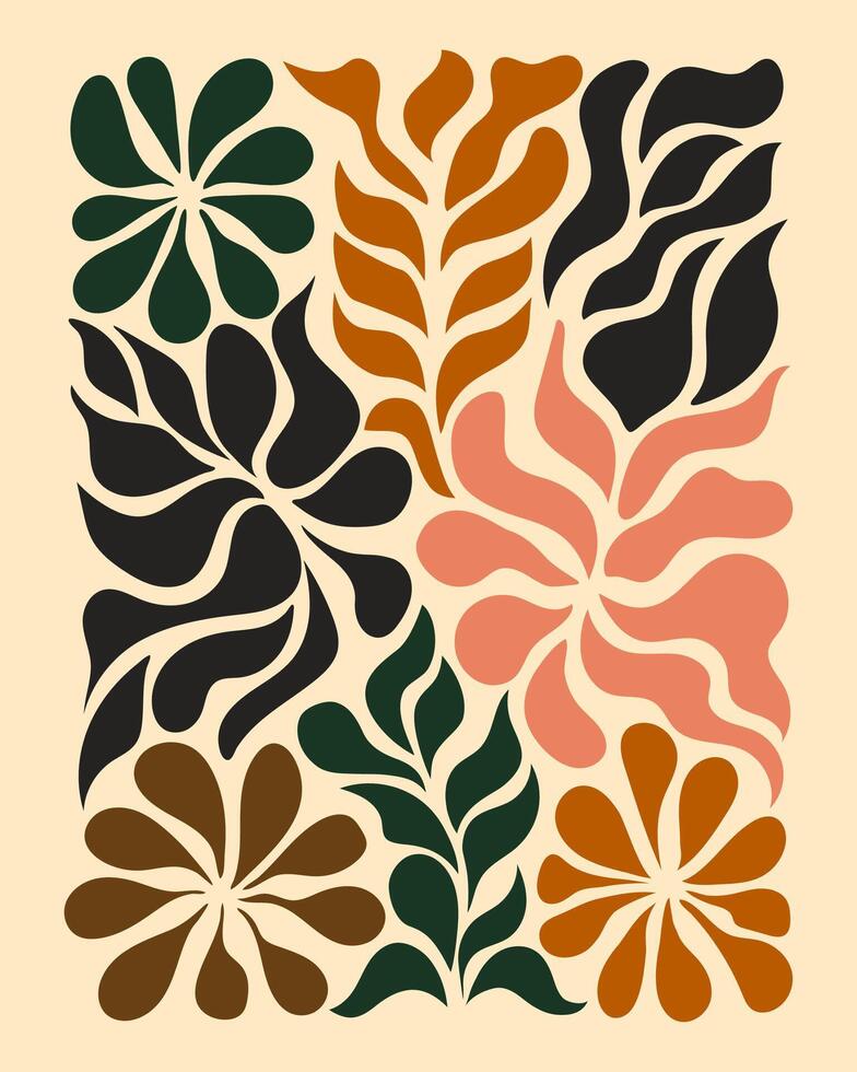 Groovy abstract flower posters. Floral doodle patterns. Trendy set. illustration. vector