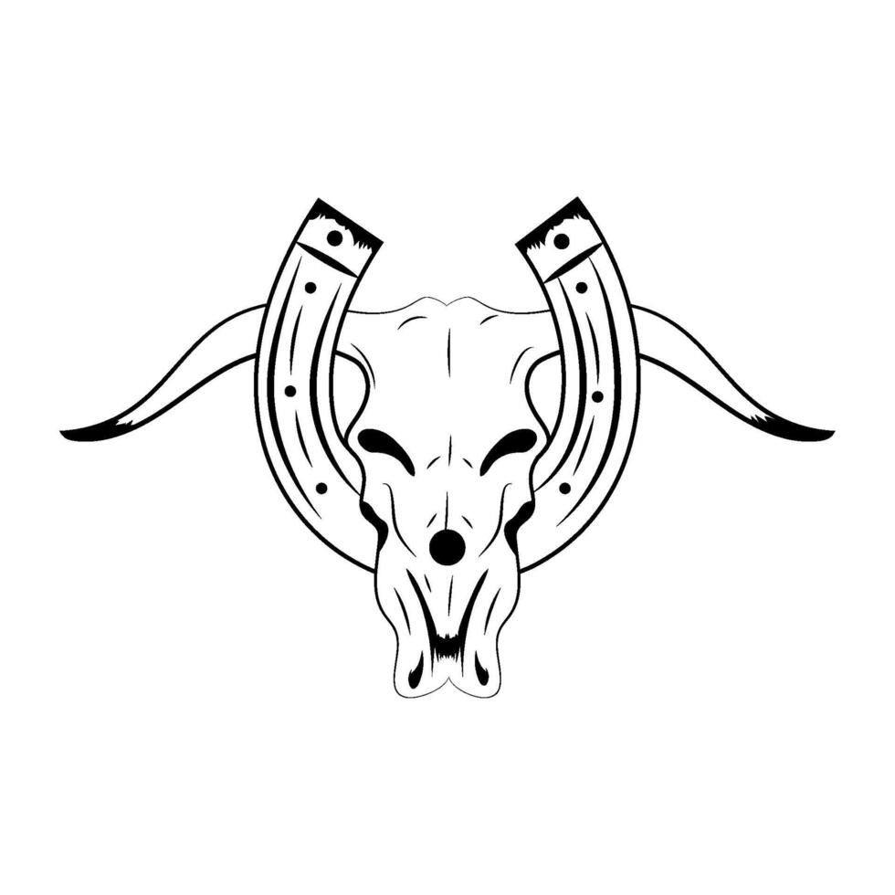 A skull with horns and a horseshoe on it vector