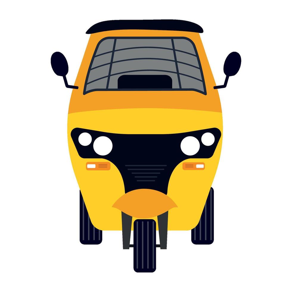 A yellow three wheeler with a black hood vector