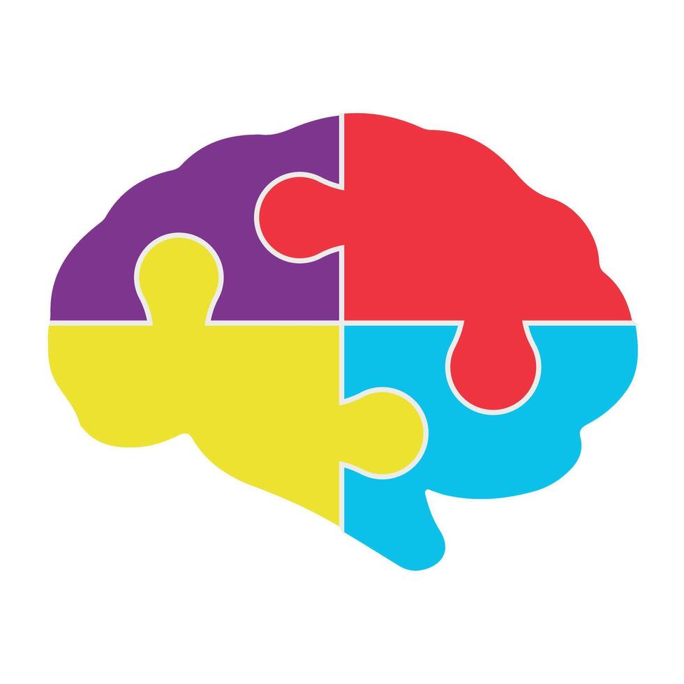 A brain with four pieces of puzzle vector