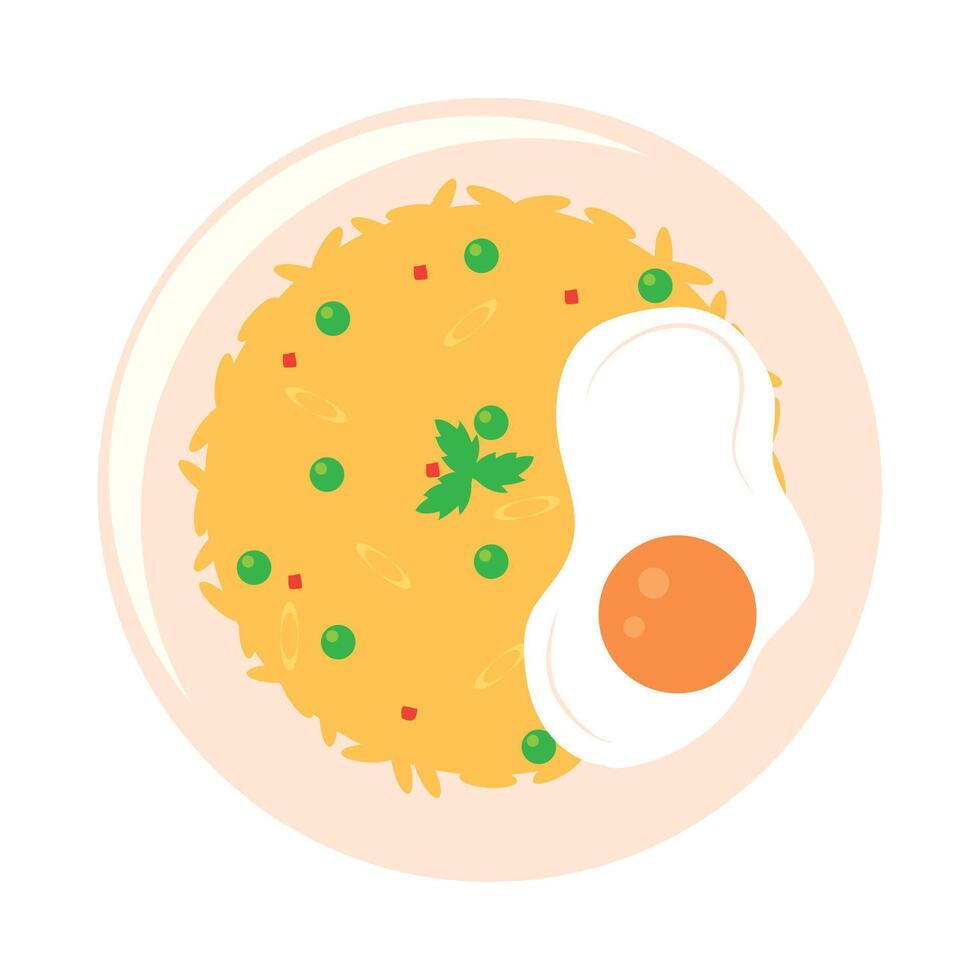 A plate with rice and an egg on it vector