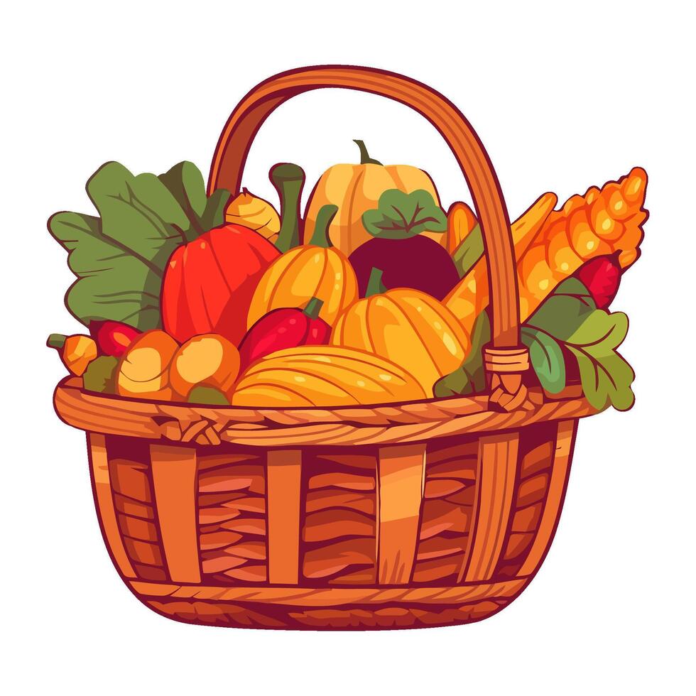 A basket full of vegetables and fruits vector