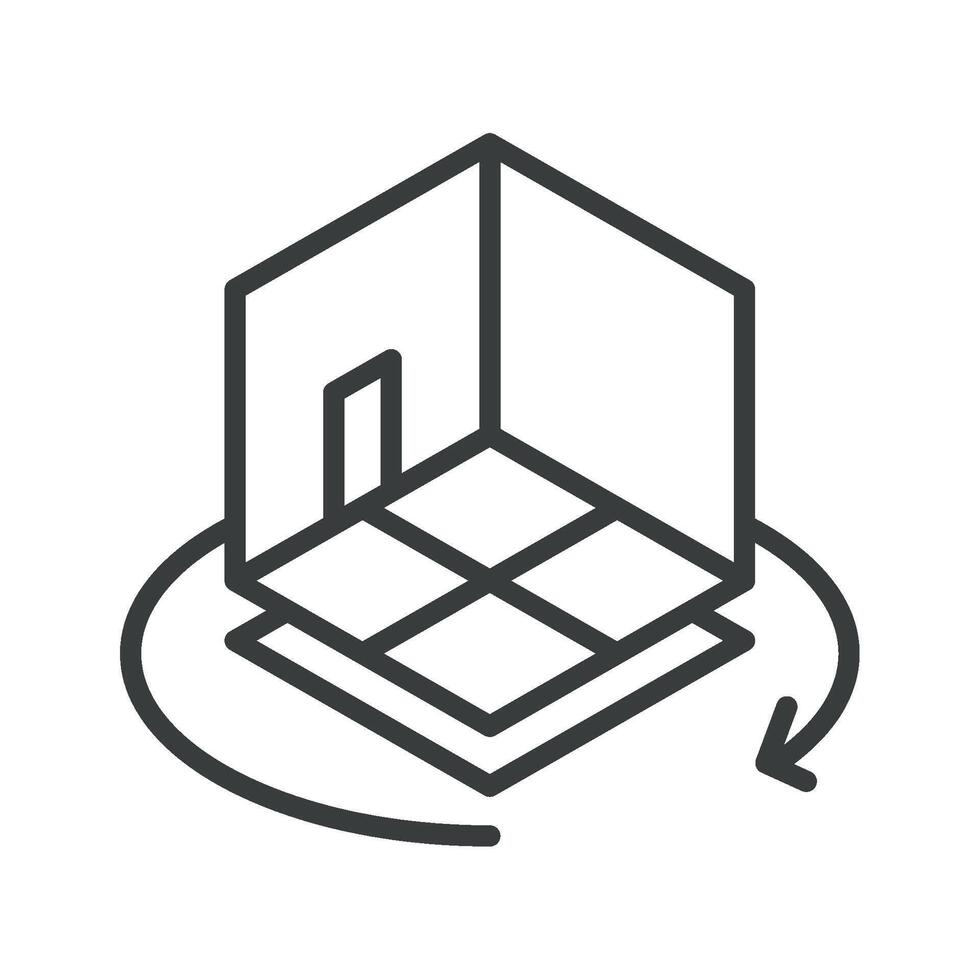 A black and white illustration of a cube with a door vector