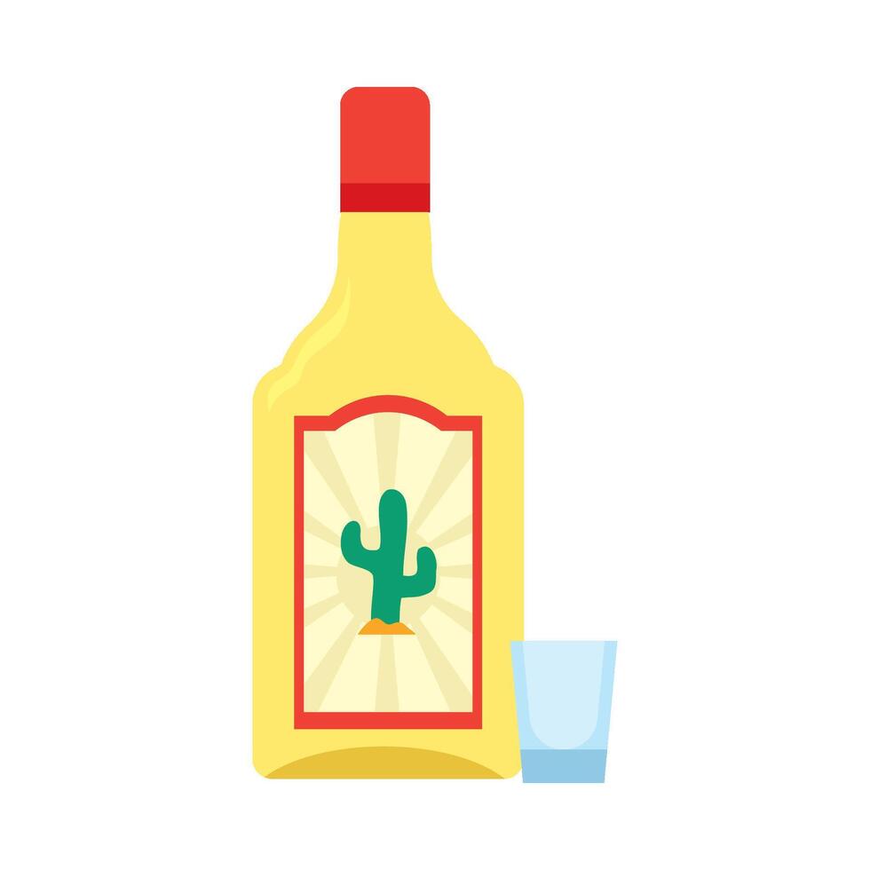 A bottle of tequila and a glass of water vector