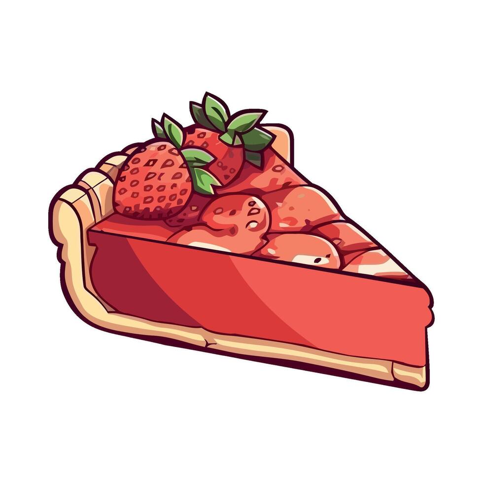 A slice of strawberry pie with a strawberry on top vector