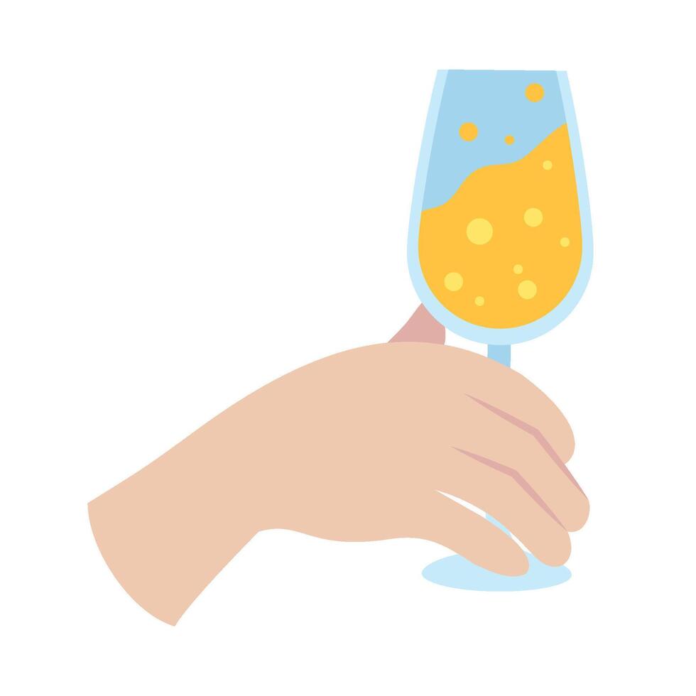 Hand holding a glass of champagne illustration vector