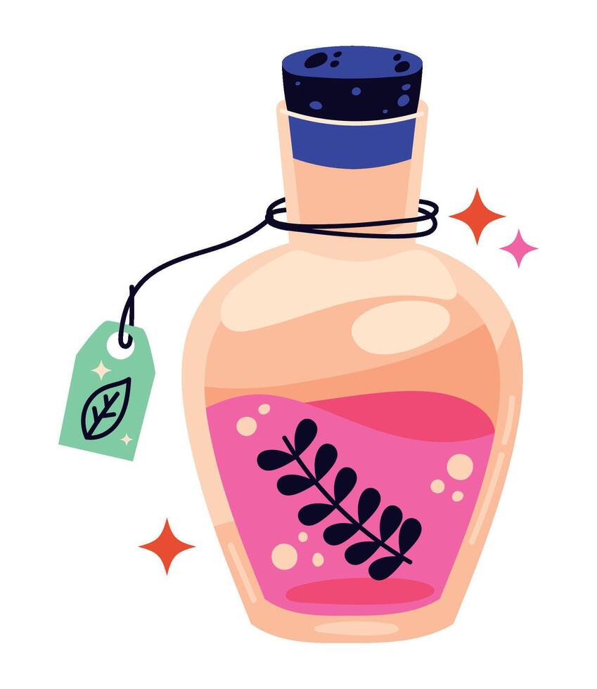 A bottle with a leaf in it and a green tea bag vector