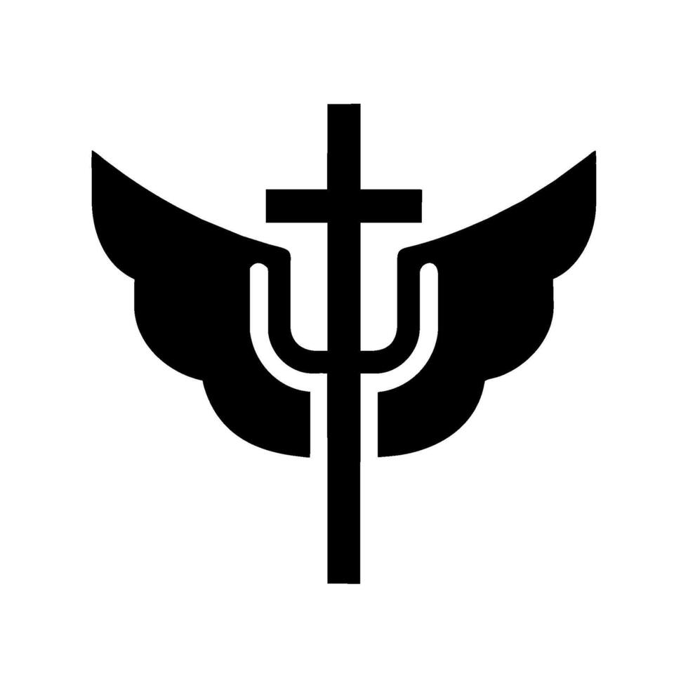 A black and white illustration of a cross with wings vector