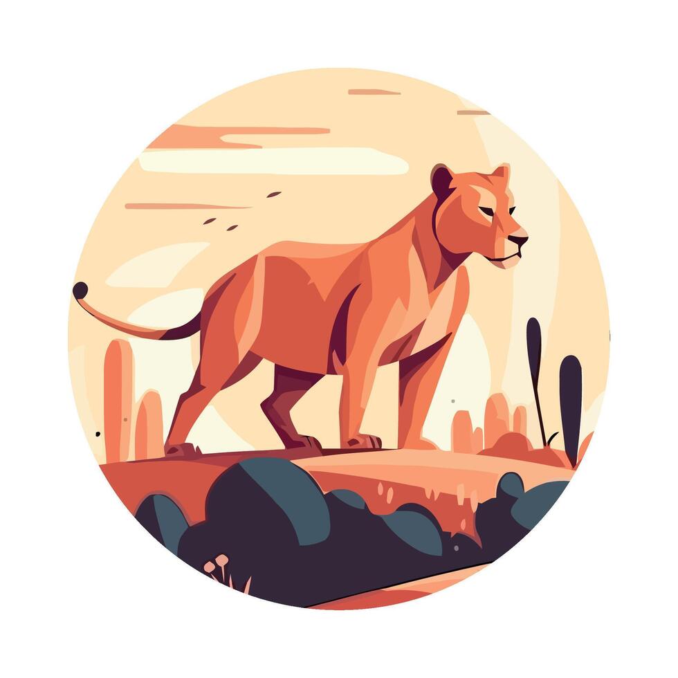 Lion in the desert illustration vector