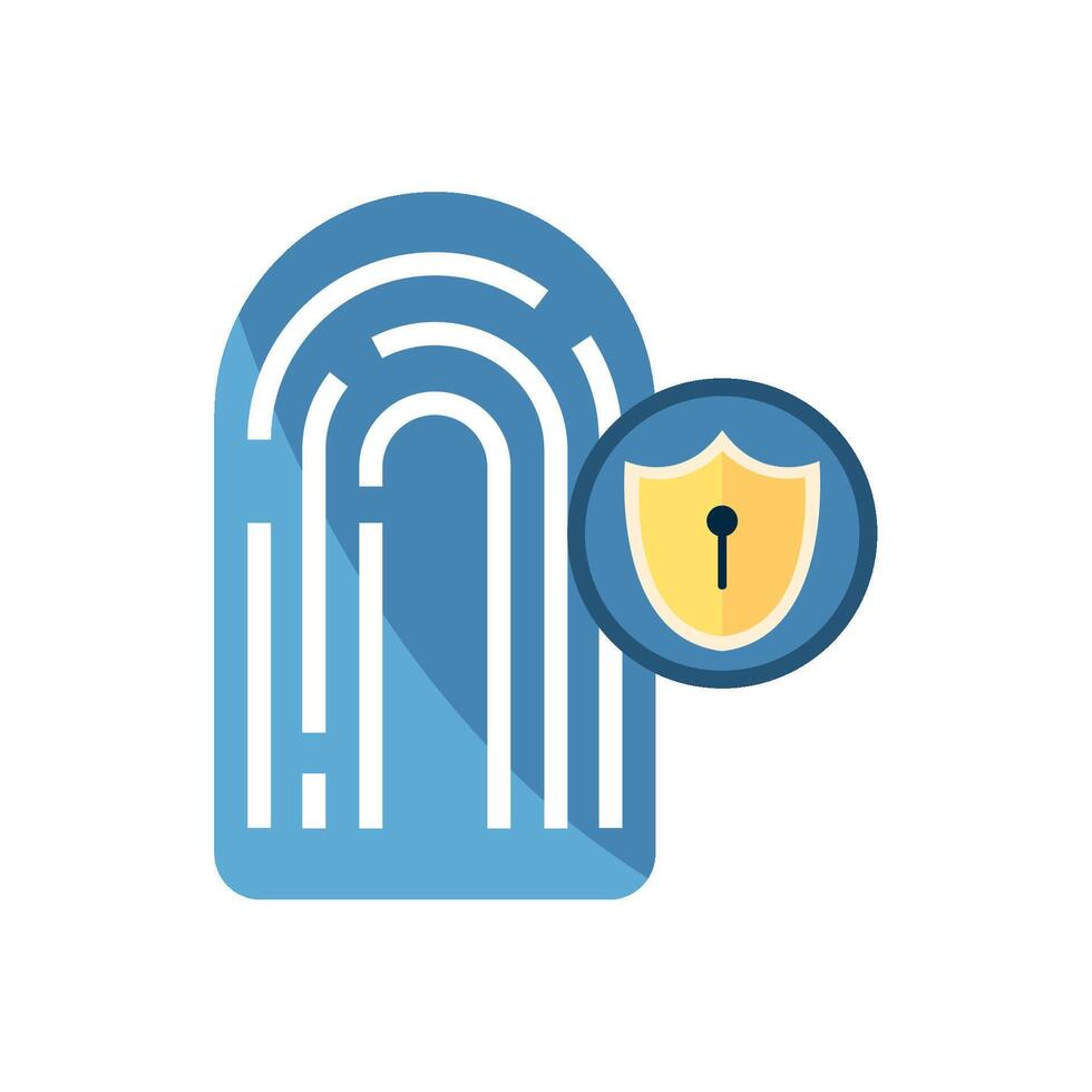 A blue and white icon with a key and a shield vector