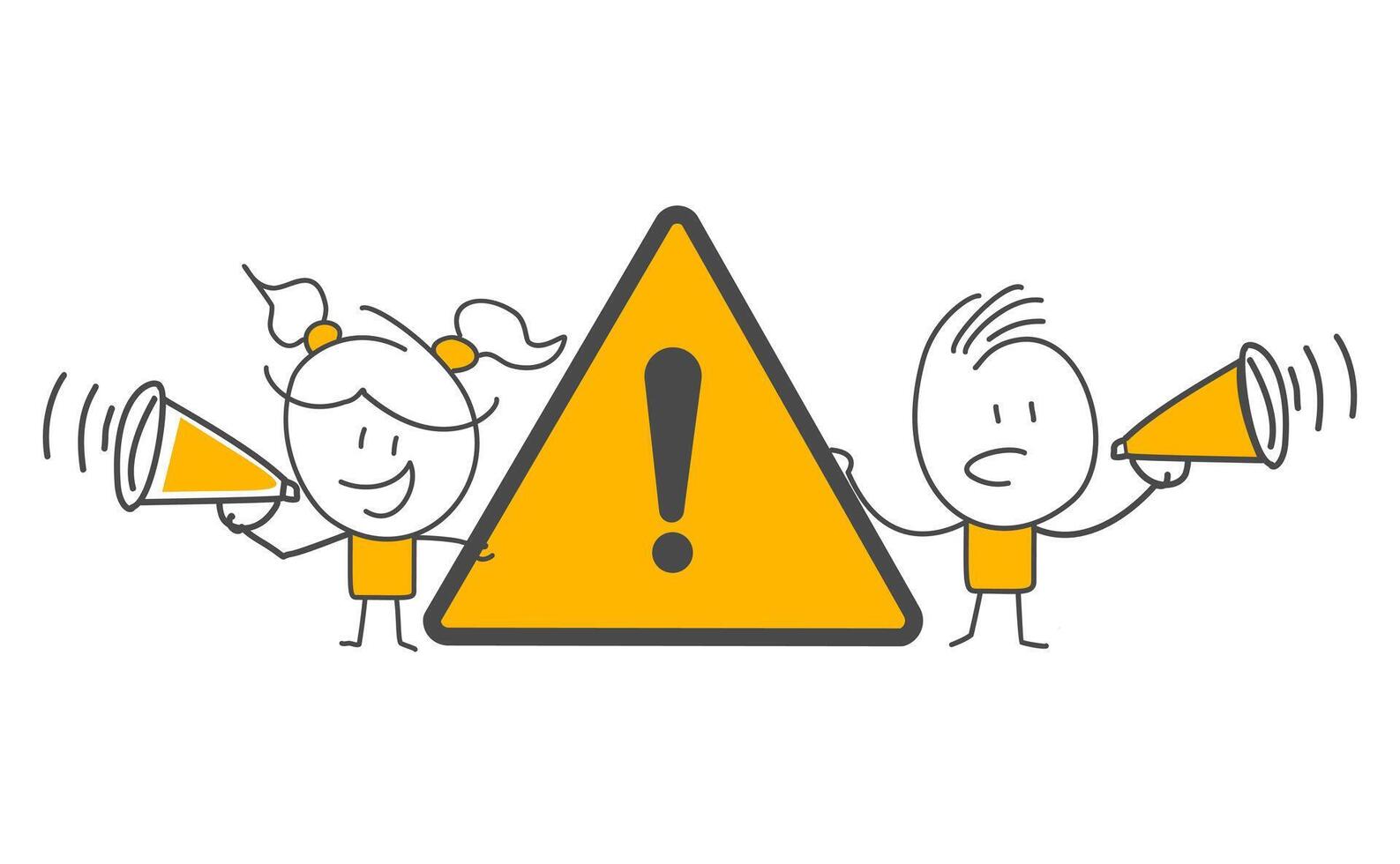 Warning and attention concept, business people announce with megaphone attention exclamation mark. vector
