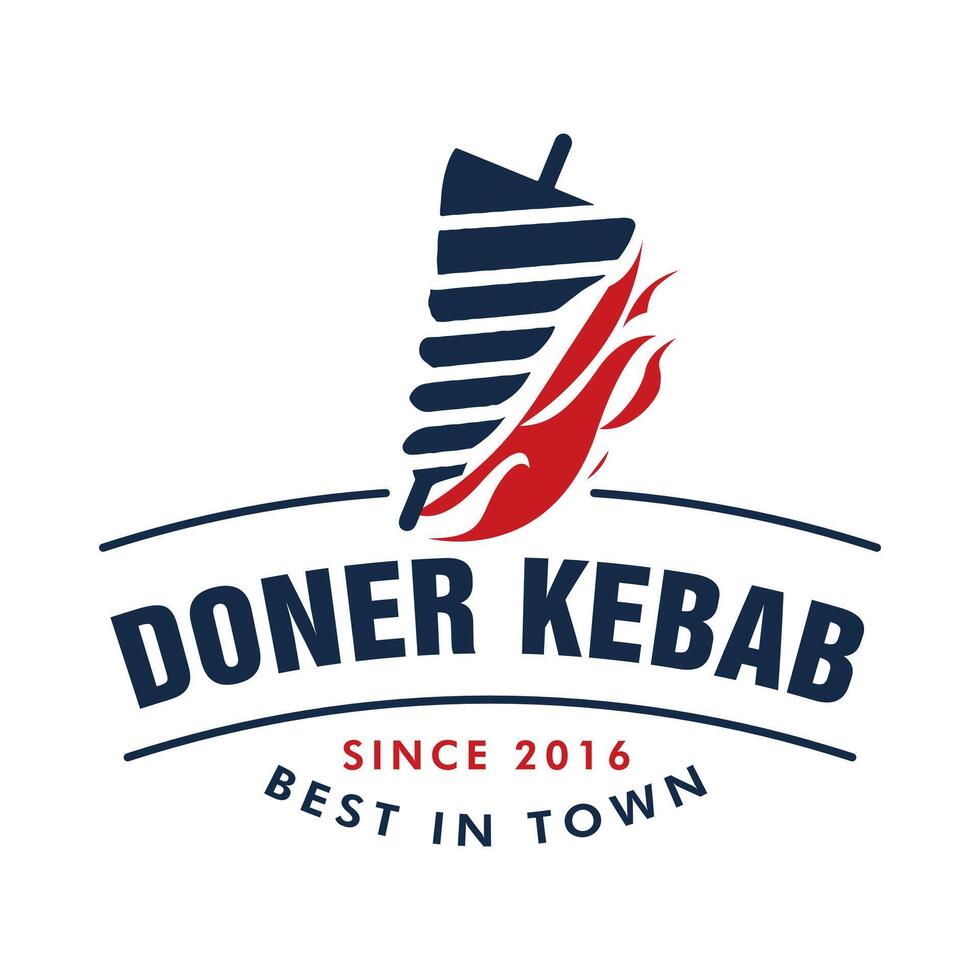Shawarma emblem. Creative Doner kebab logo element. Turkish fast food restaurant, barbecue cafe or grill bar symbol of skewer or rotating spit with grilled meat. vector