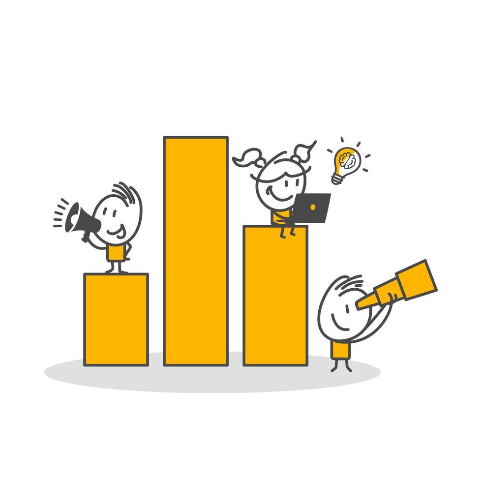 Stick figures. illustration in simple flat style - teamwork and development concept - geometric shapes. vector