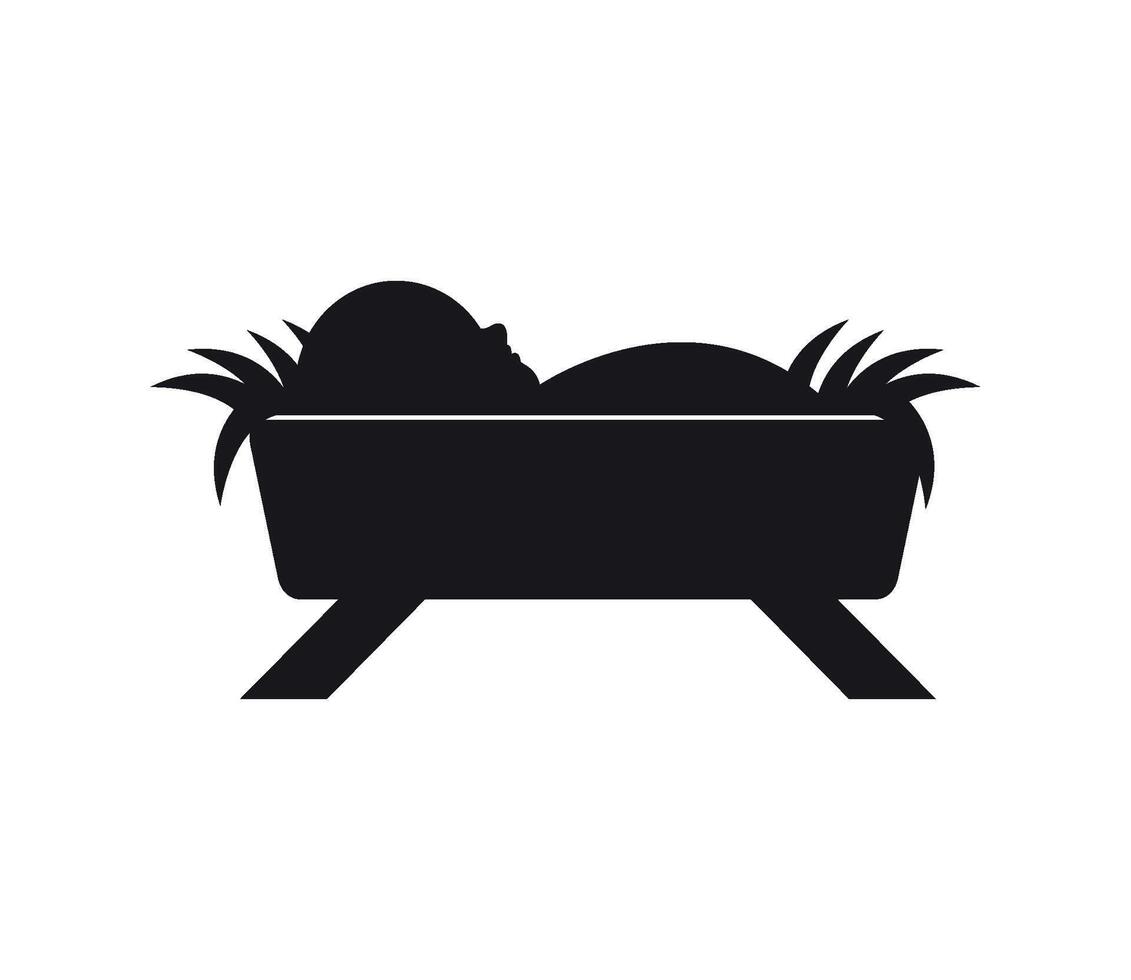 Baby jesus in manger icon silhouette on white background vector