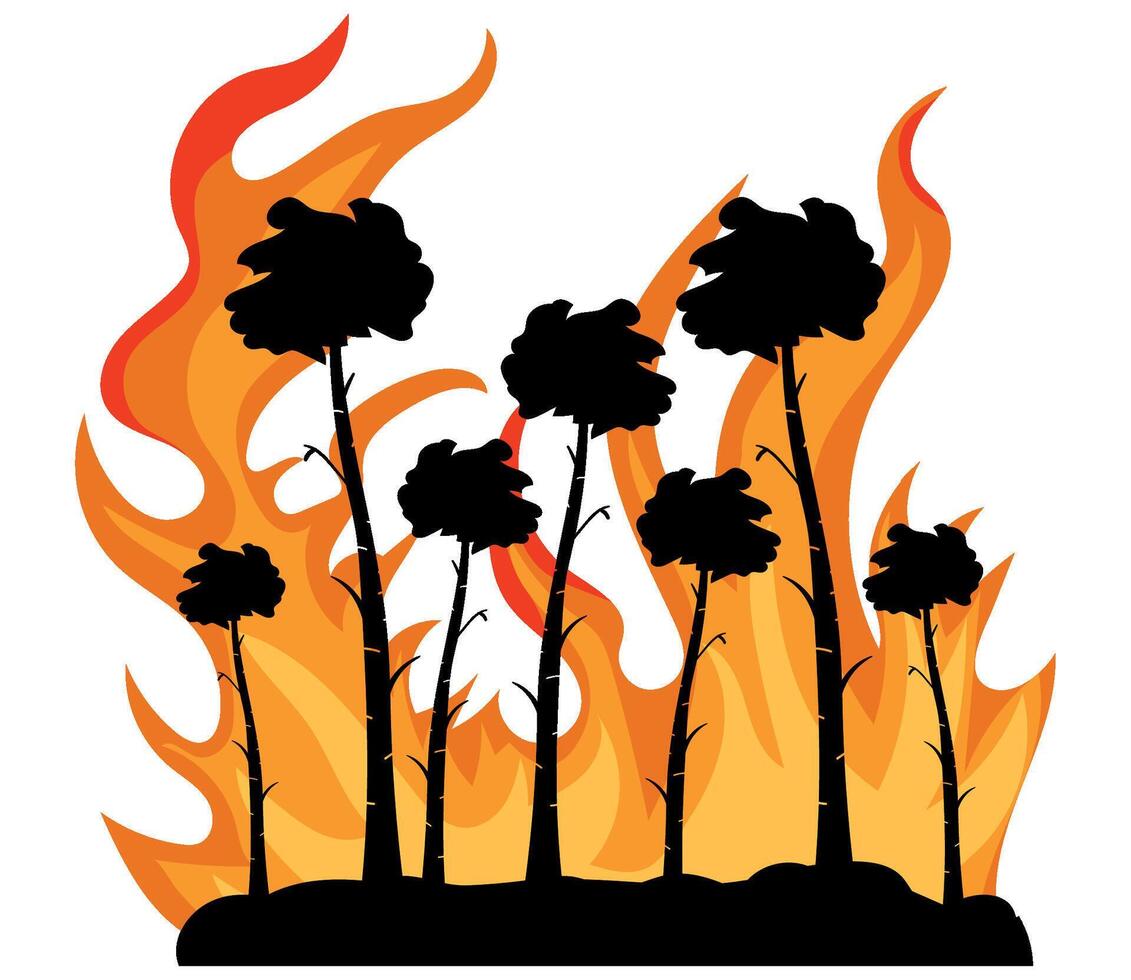 A group of palm trees in the middle of a fire vector