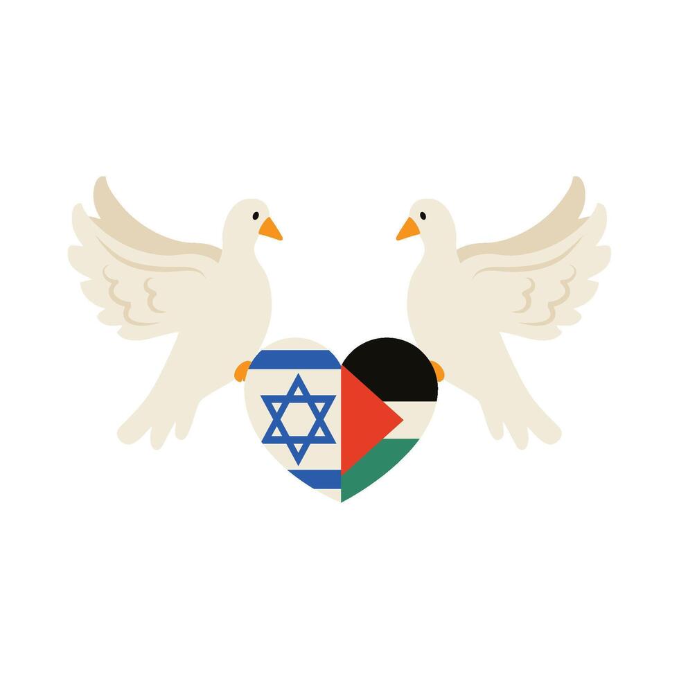 Two white doves with israeli and palestine flag vector