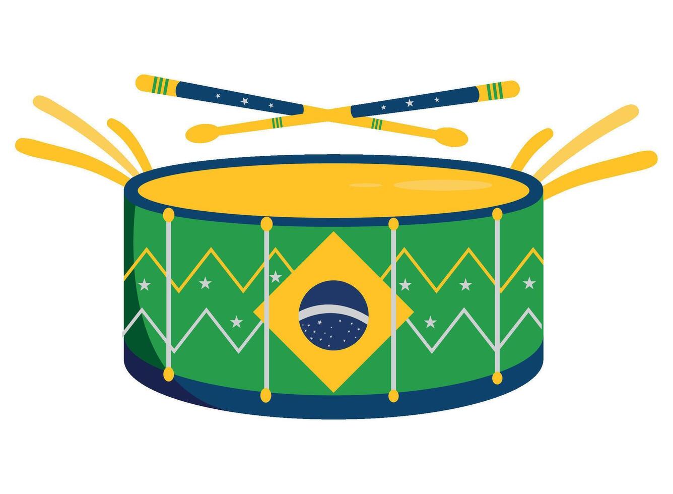 Brazil flag drum with two sticks and a flag vector