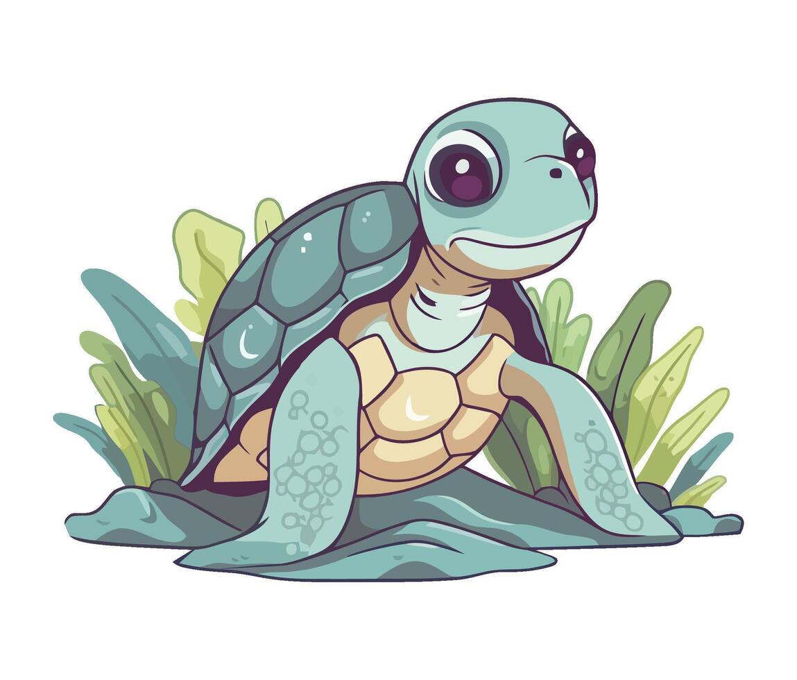 A cartoon turtle sitting on the ground vector