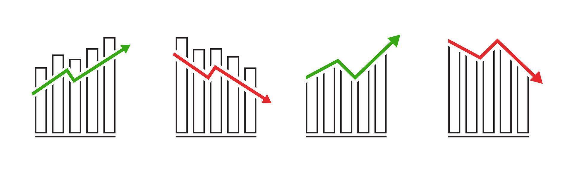Collection of growing bar graph in line style vector