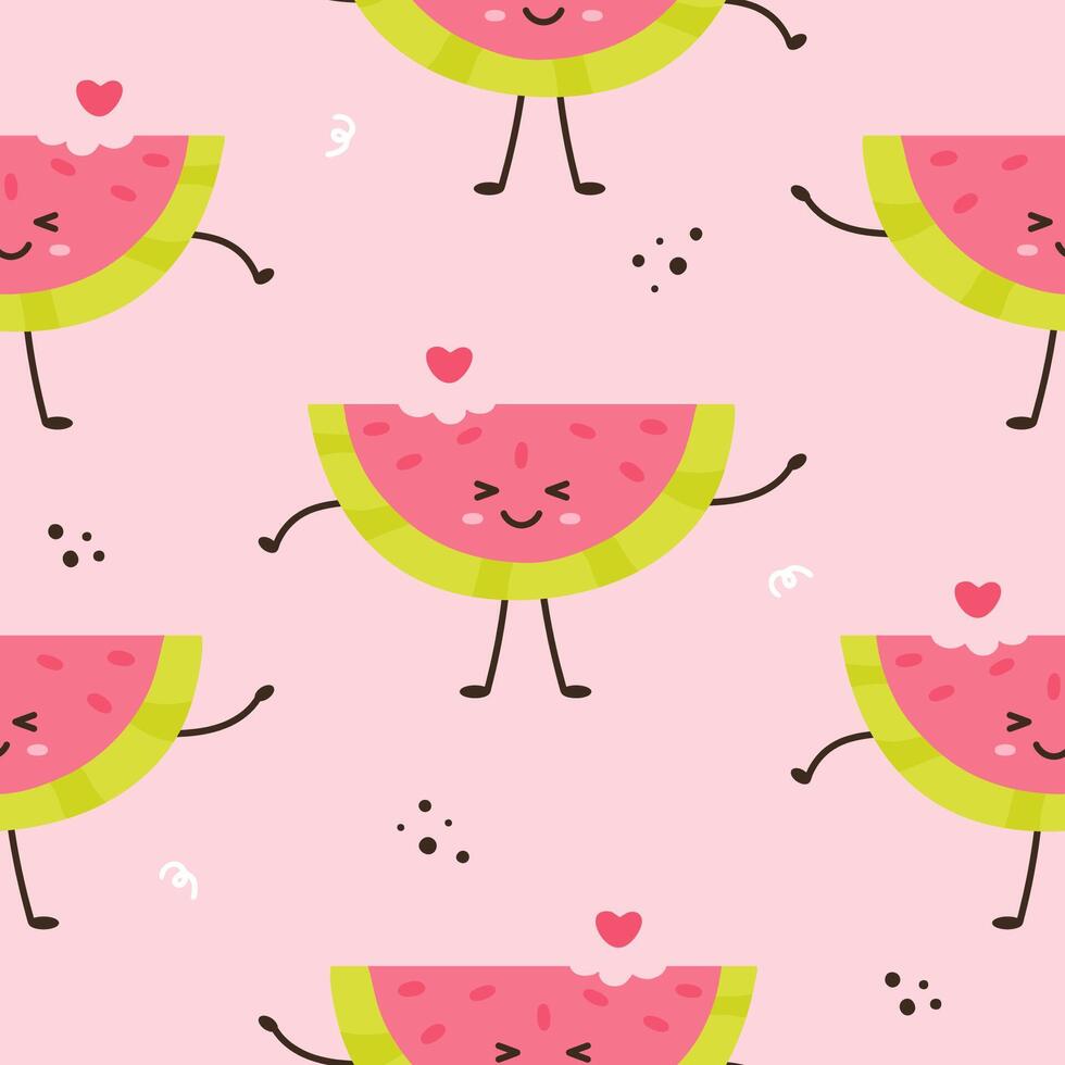 Seamless pattern of funny watermelon characters vector