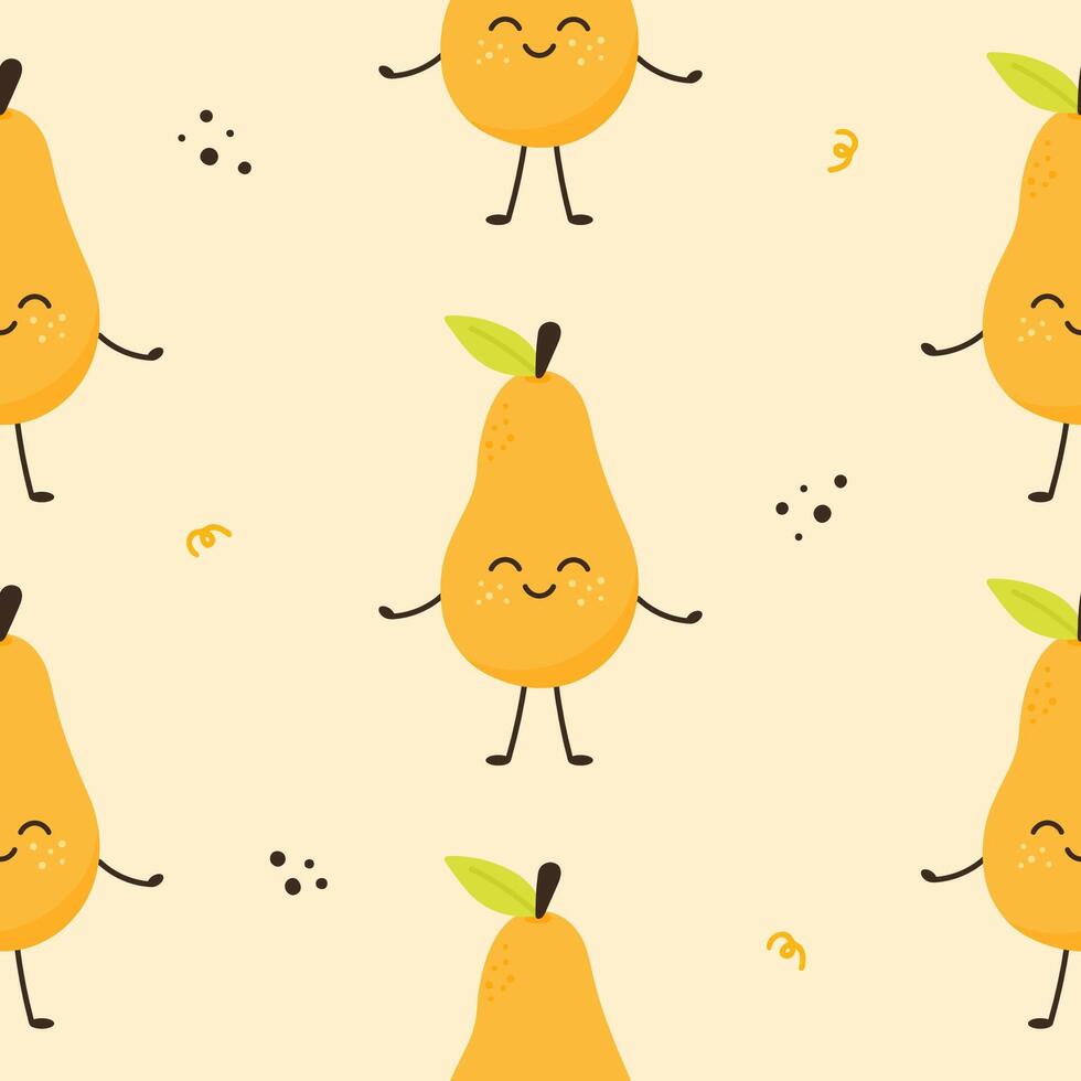 Funny pear characters seamless pattern vector