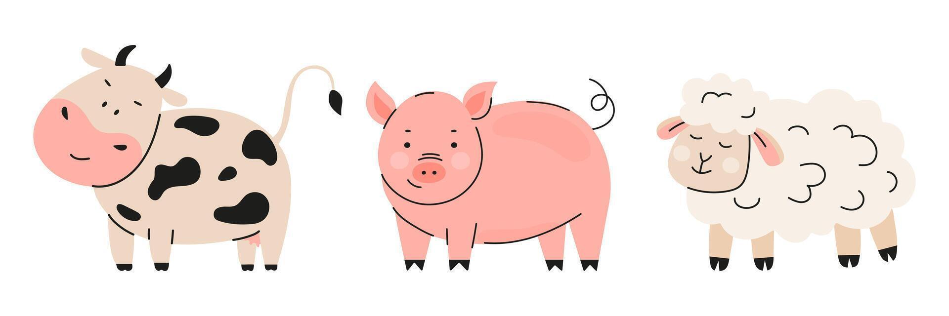 Cute farm animals set vector