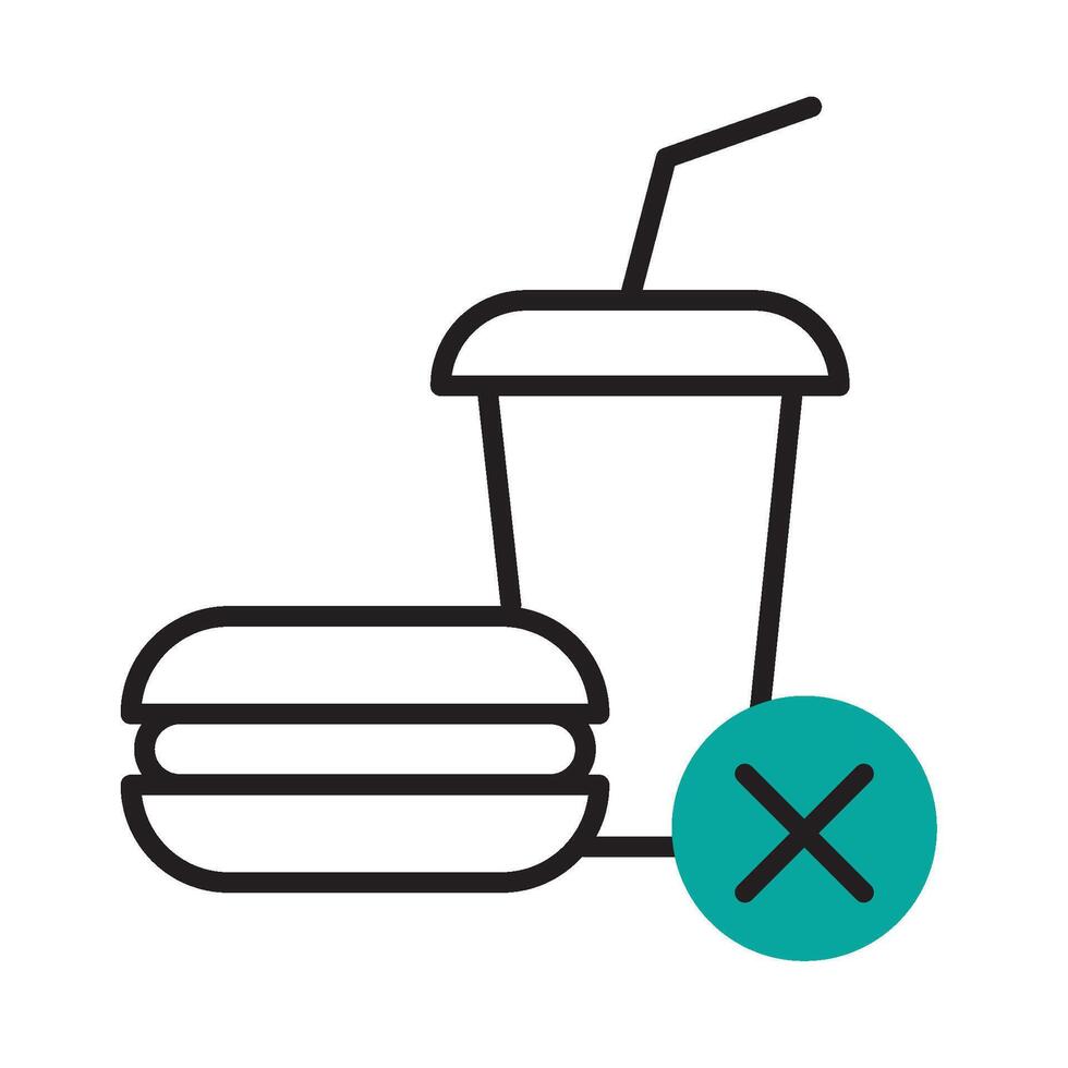 A hamburger and drink with a cross next to it vector