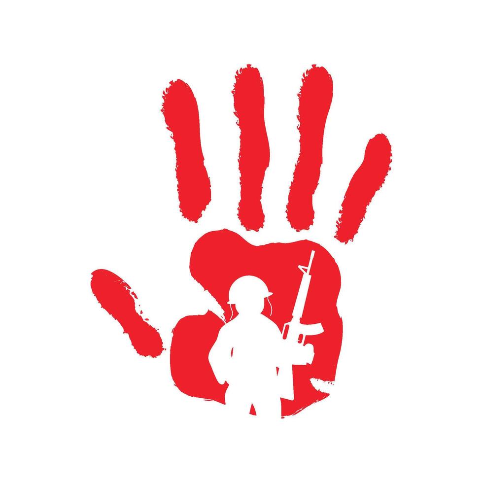 A hand print with a man holding a rifle vector