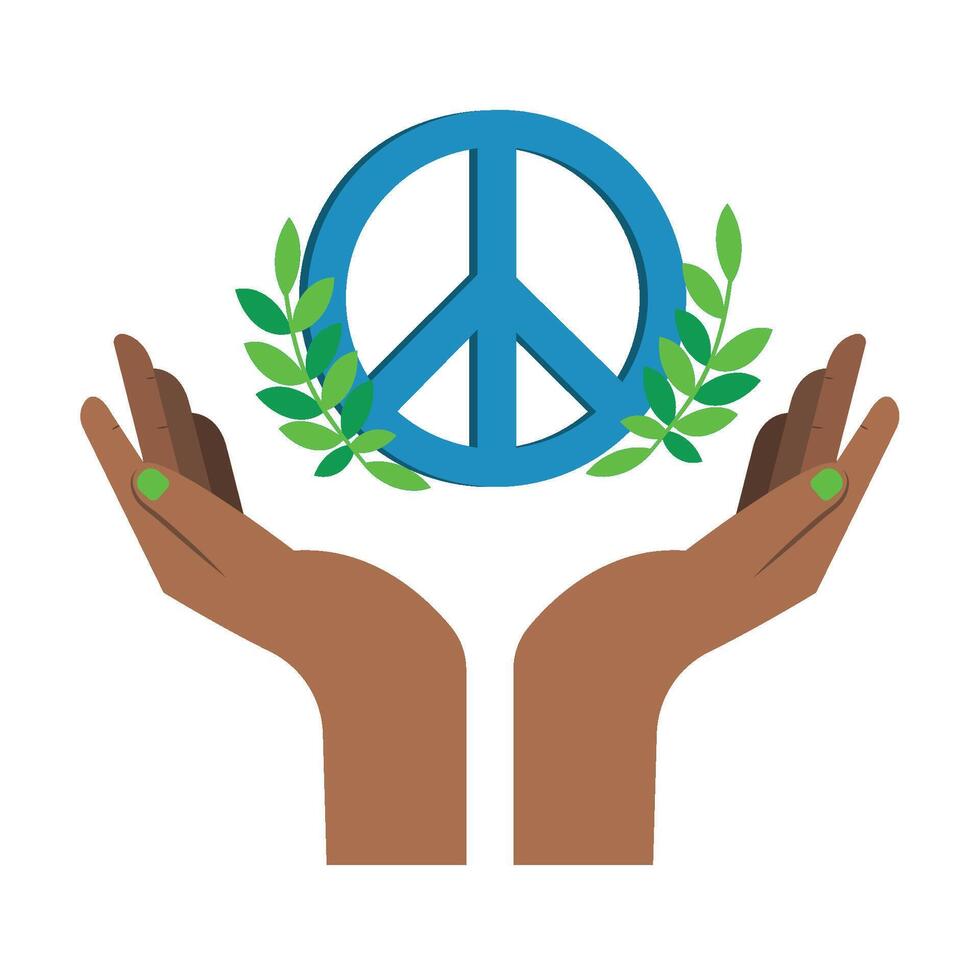 Peace symbol in hands with laurel leaves vector