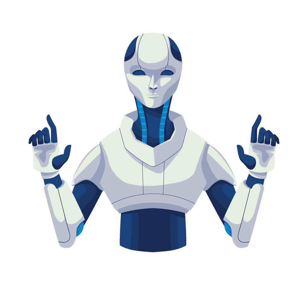 A robot with two hands up and two fingers vector