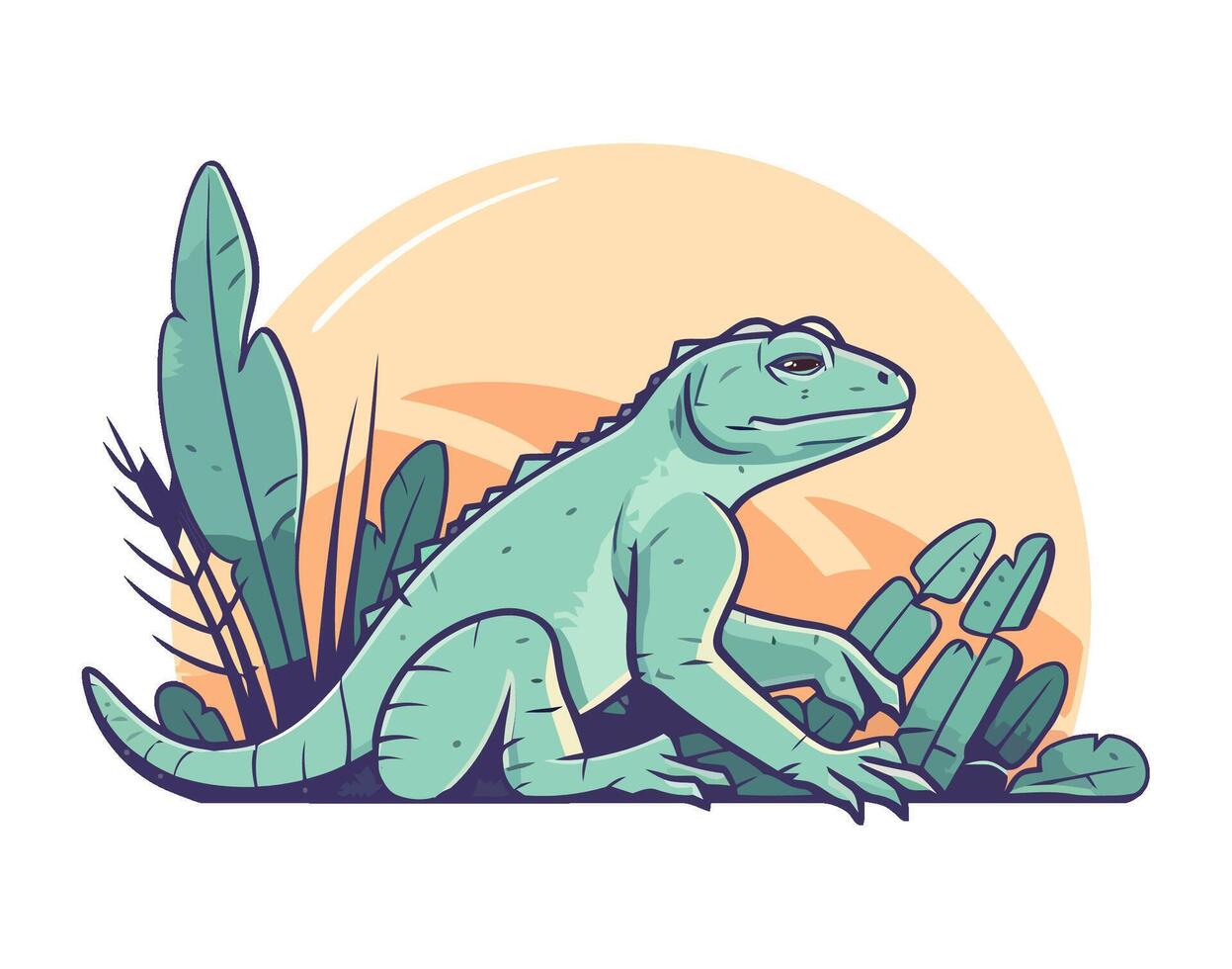 An illustration of a lizard sitting on a rock vector