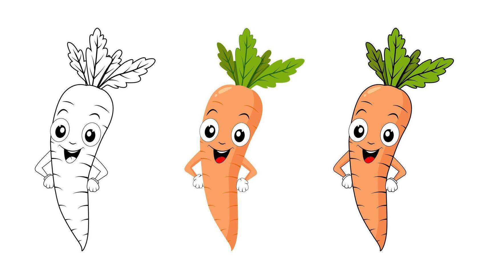 A set of fun carrots. Cartoon style carrots. vector
