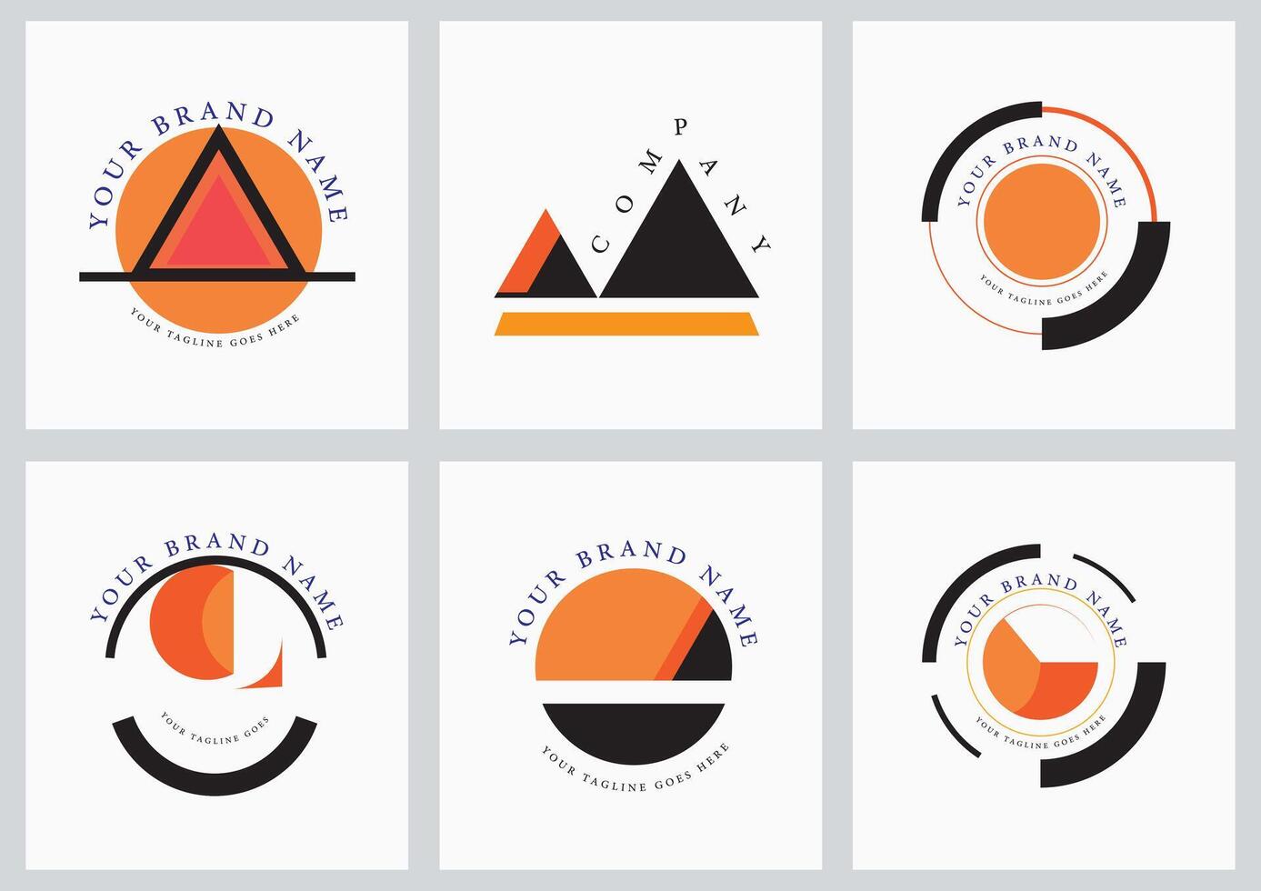 A set of six geometric logos with different shapes and colors vector