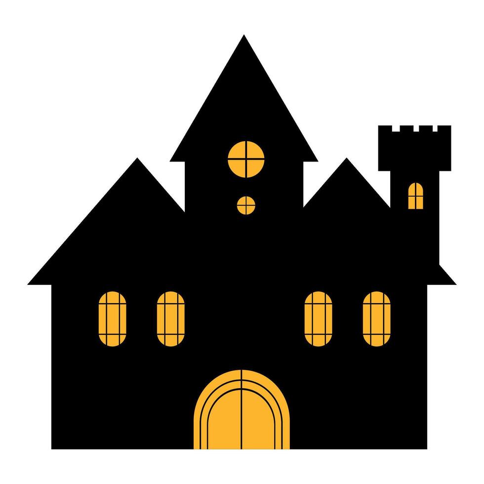 A black and yellow house with a tower vector