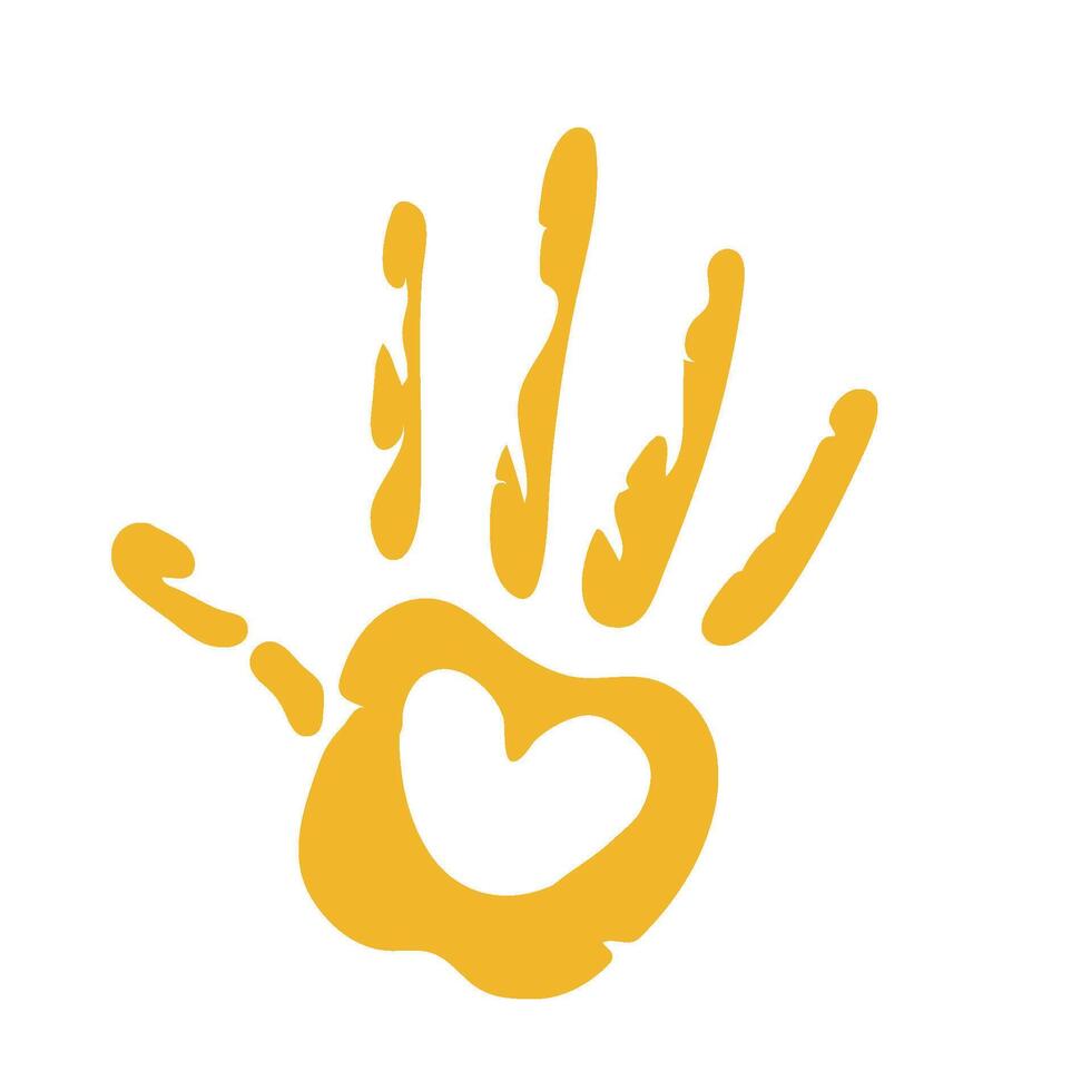 A yellow hand with a heart in the middle vector