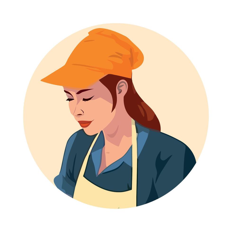A woman wearing an orange hat and apron vector